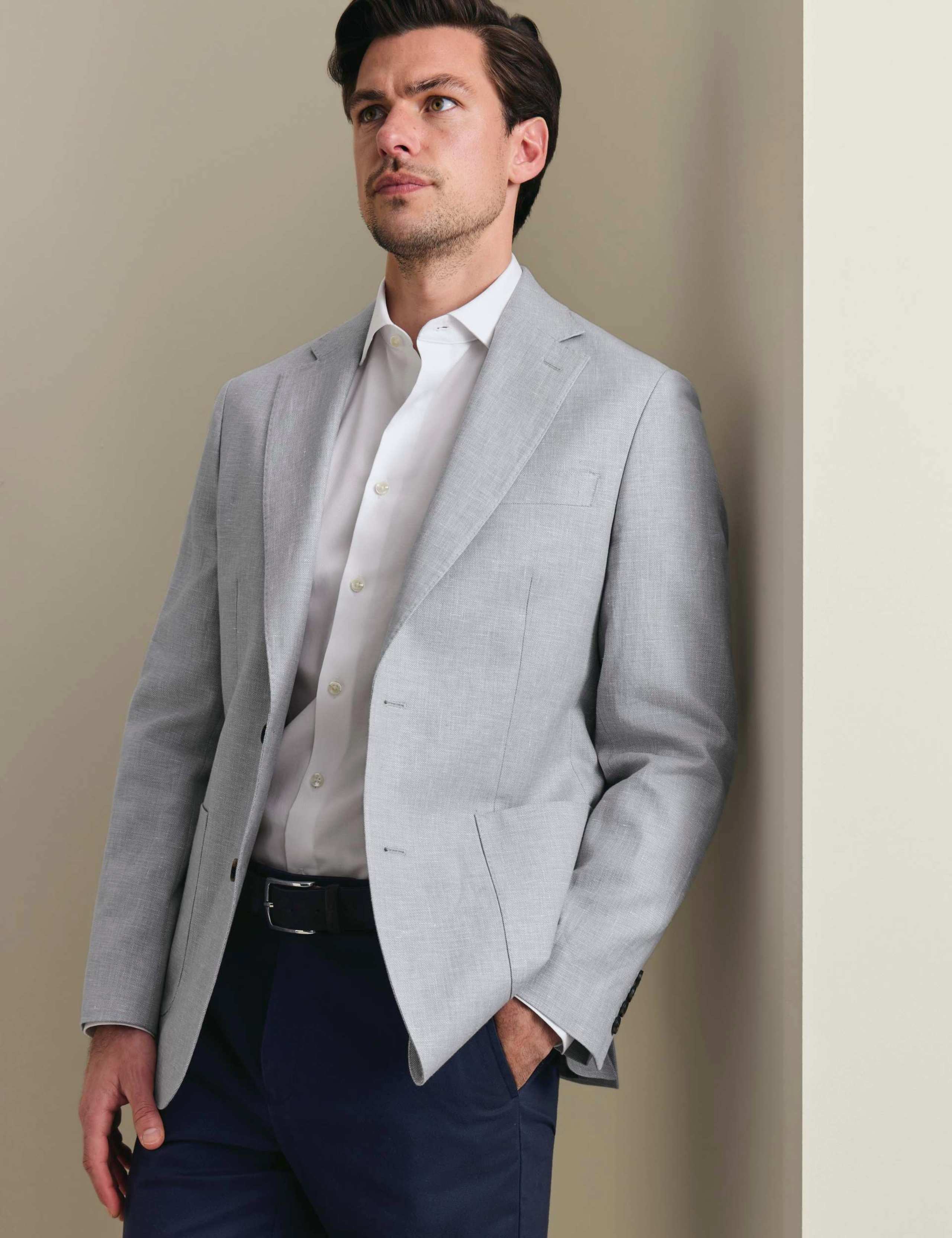 Slim Fit Linen Cotton Blend Suit Jacket