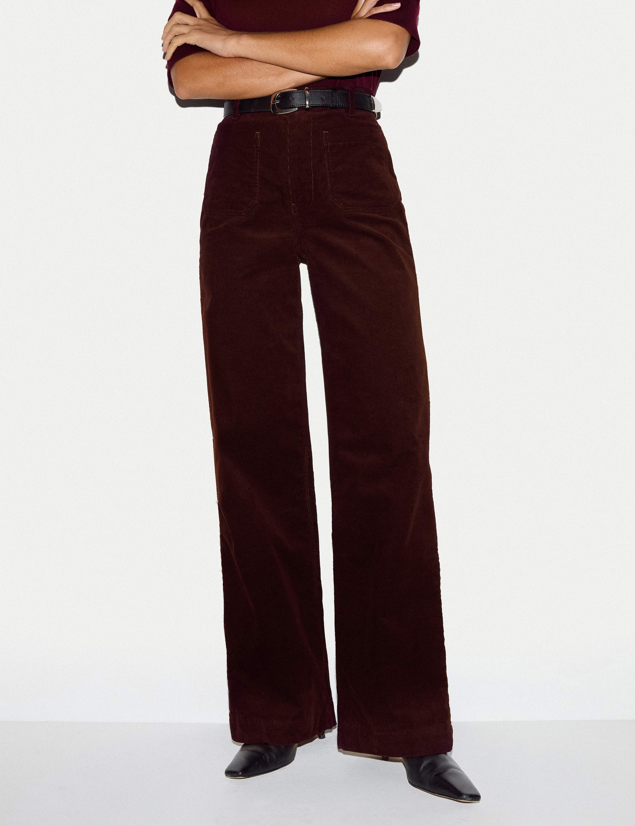 Cotton Rich Cord Textured Wide Leg Trousers