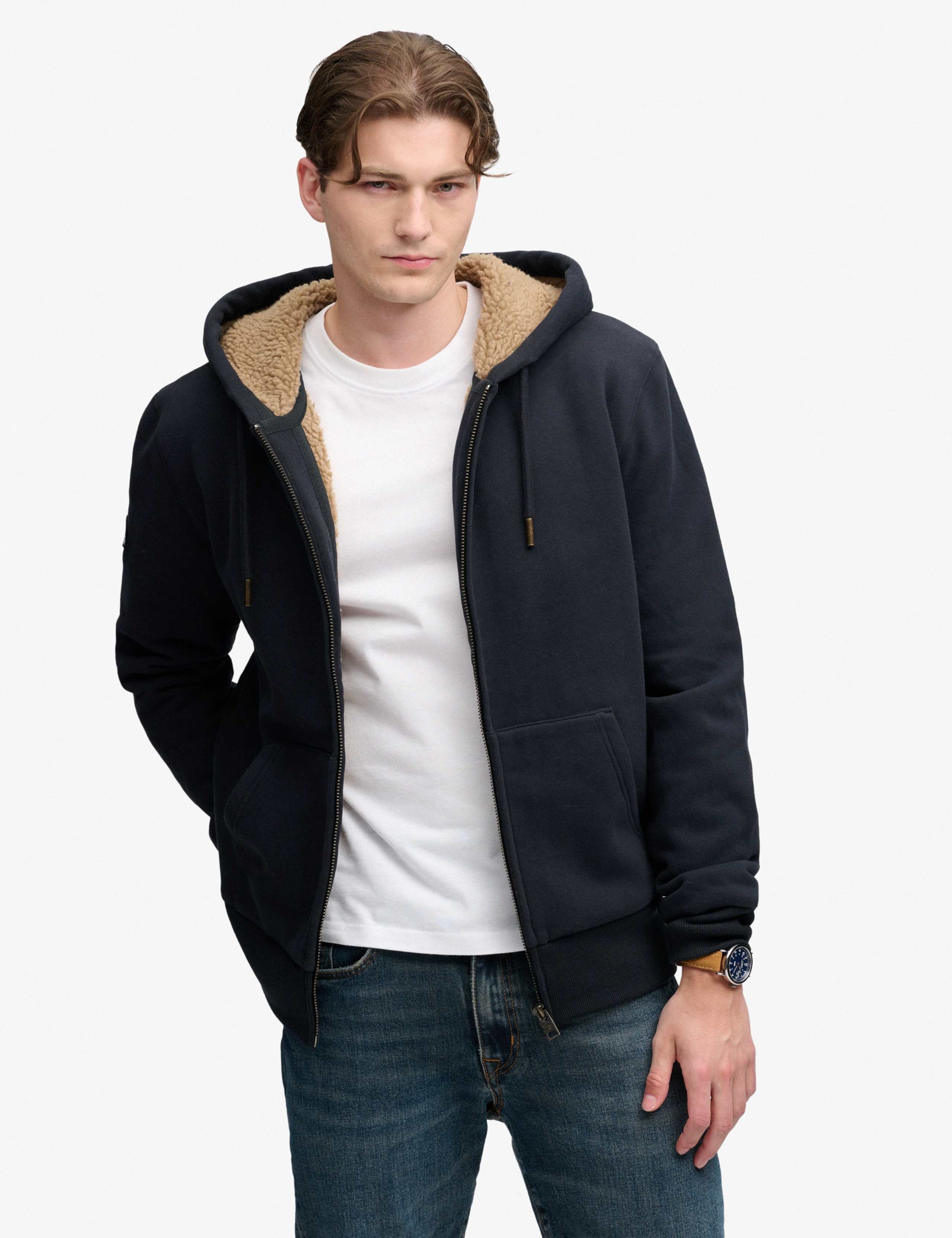 Cotton Rich Borg Lined Zip Up Hoodie