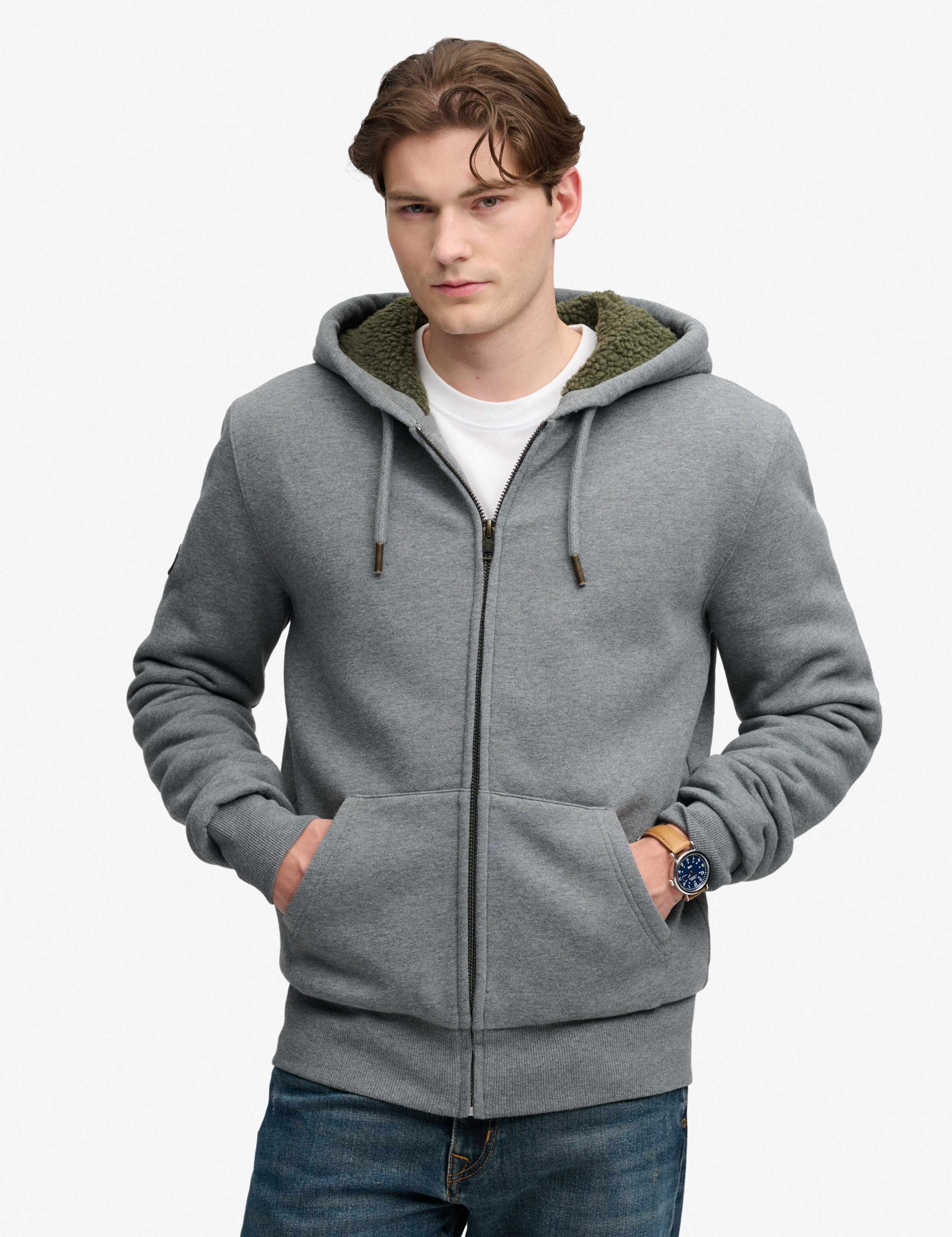 Cotton Rich Borg Lined Zip Up Hoodie