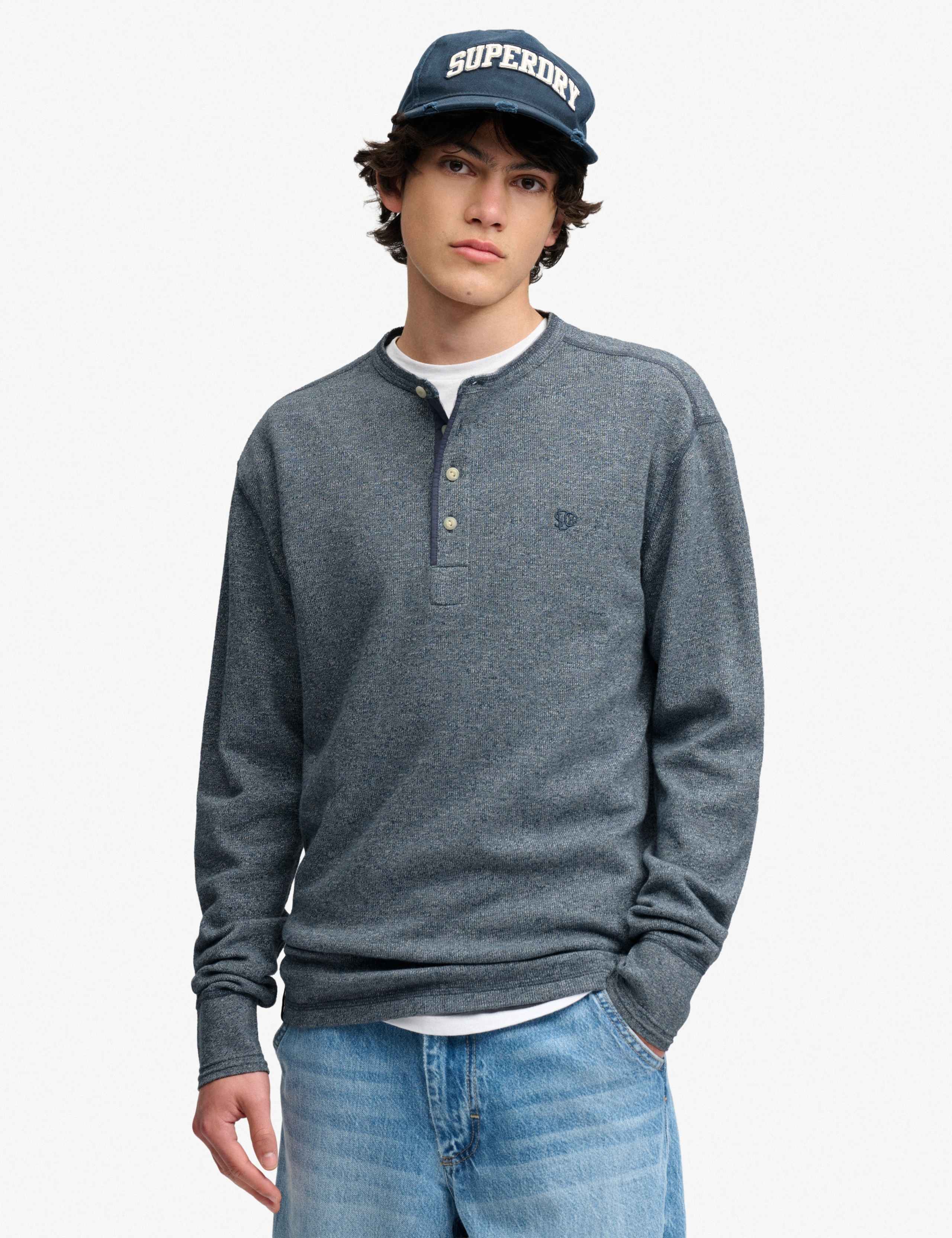 Pure Cotton Waffle Grandad Collar Top