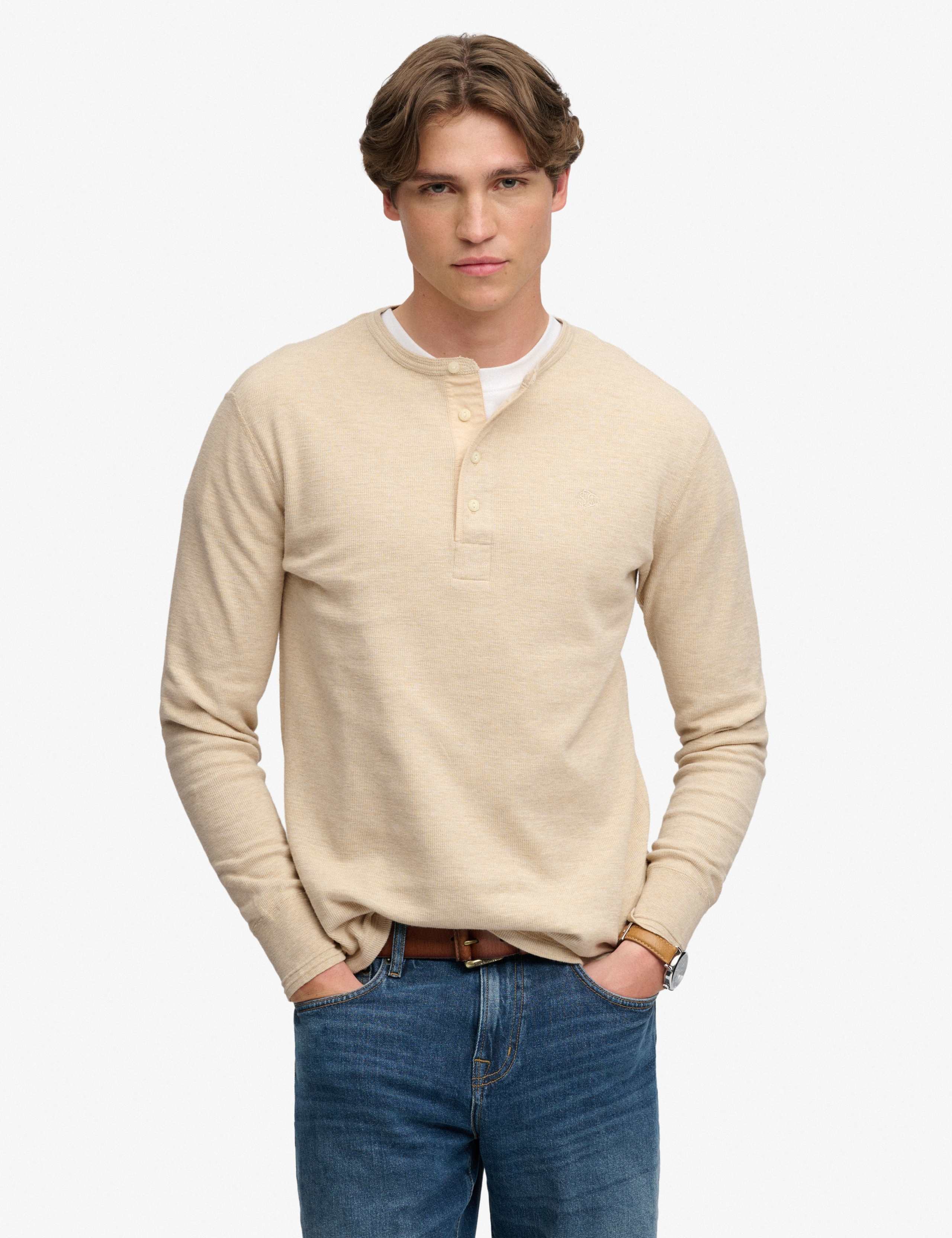 Pure Cotton Waffle Grandad Collar Top