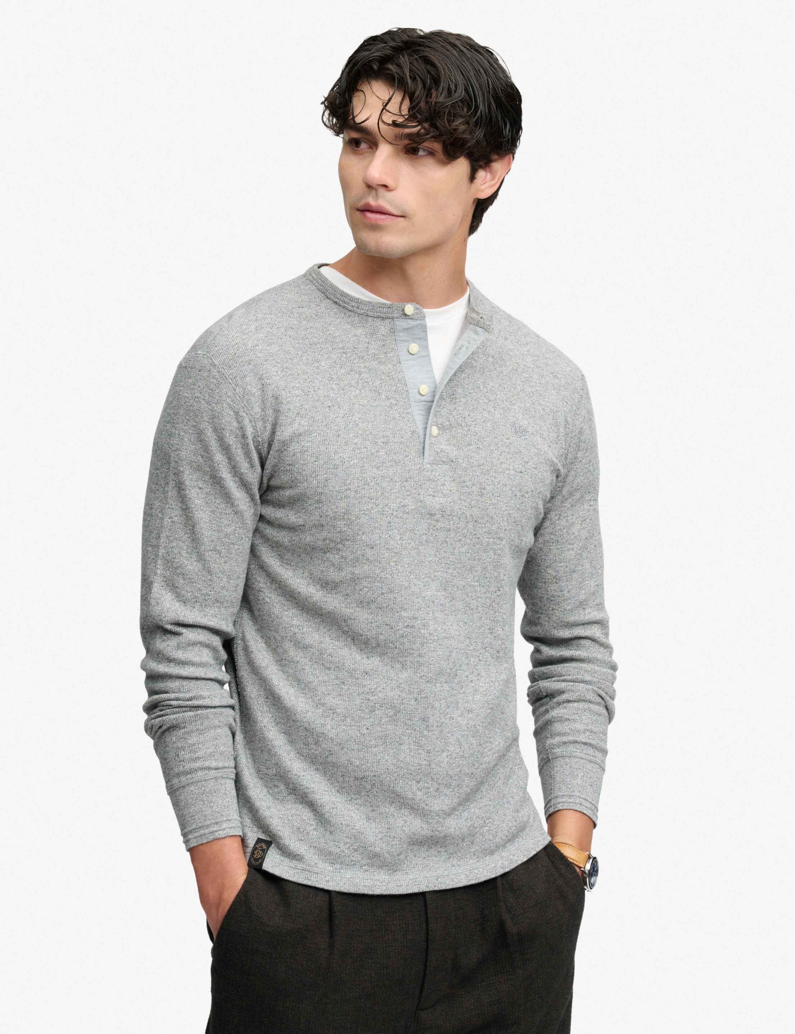 Pure Cotton Waffle Grandad Collar Top