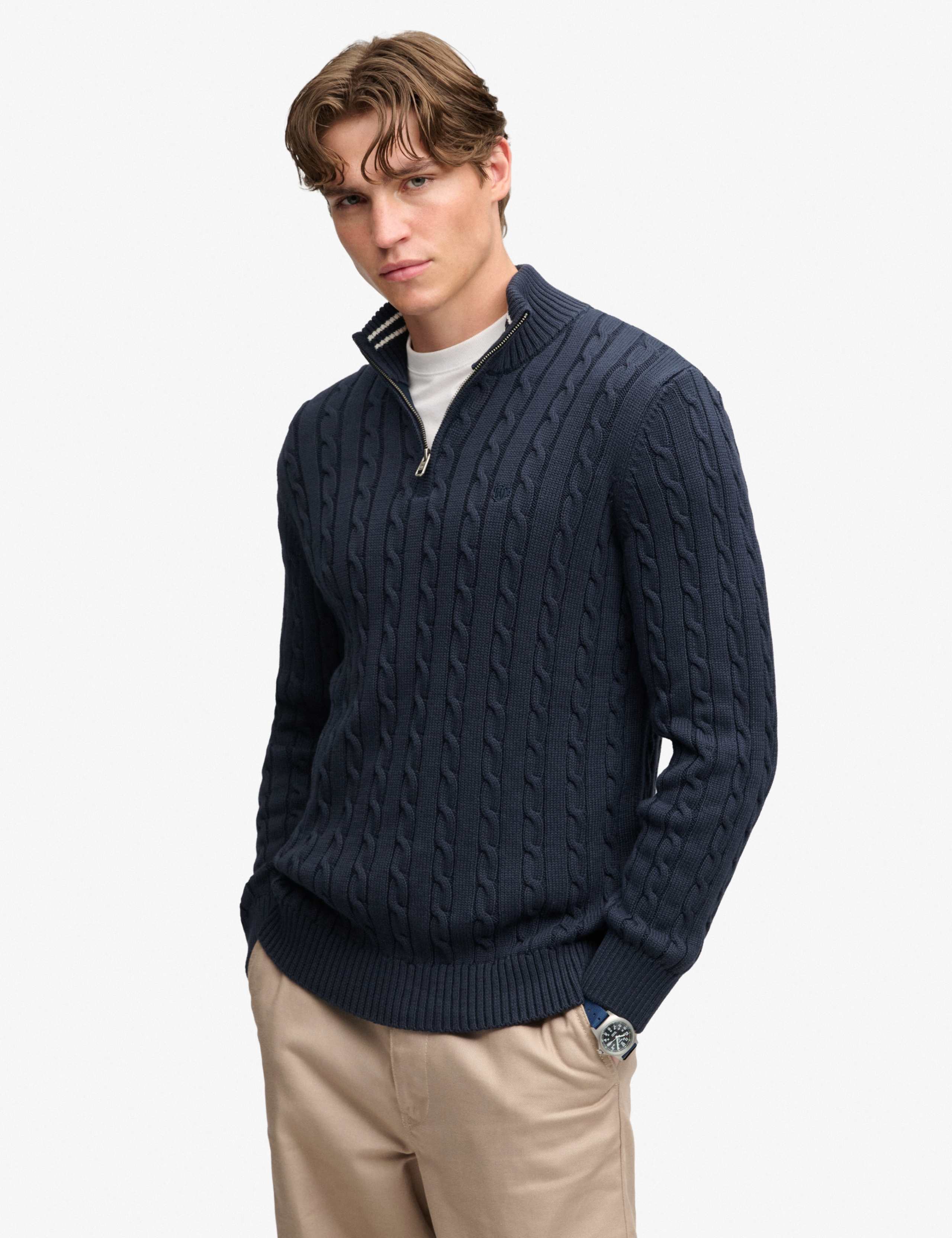Pure Cotton Cable Knit Half Zip Jumper