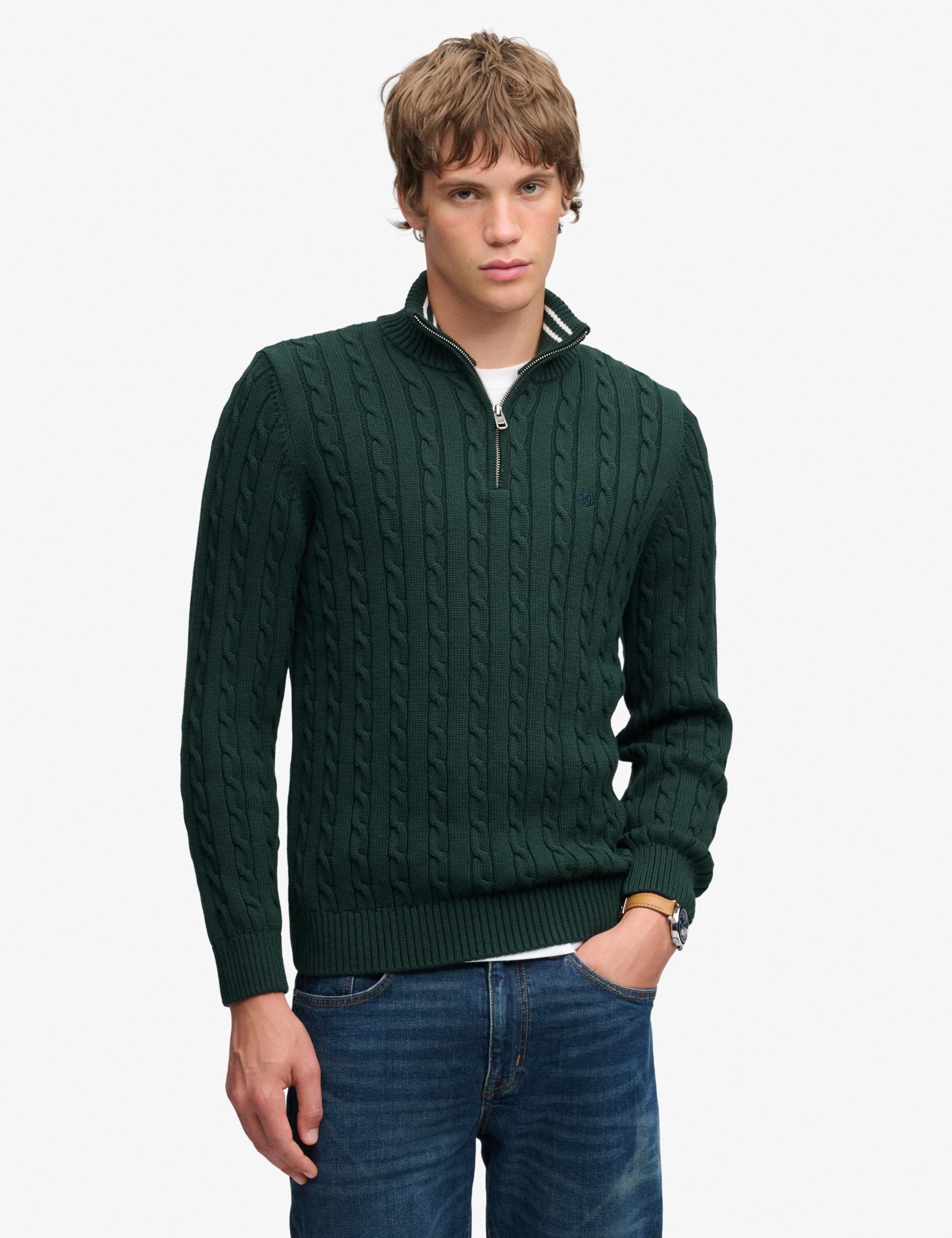Pure Cotton Cable Knit Half Zip Jumper