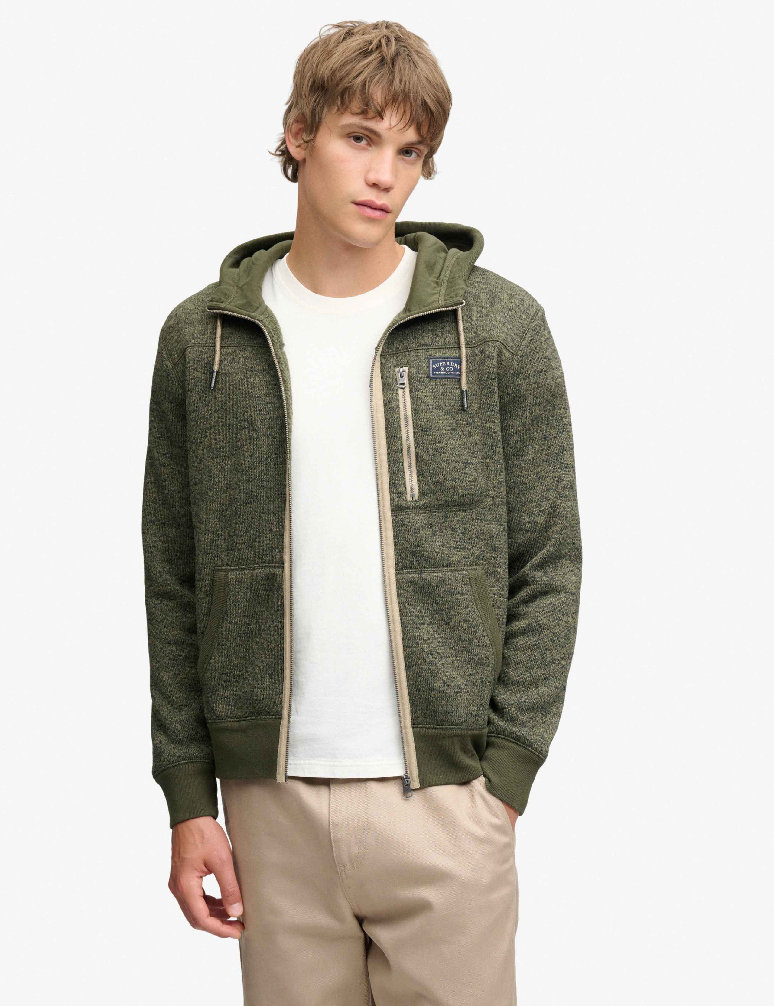 Textured Fleece Lined Zip Up Hoodie