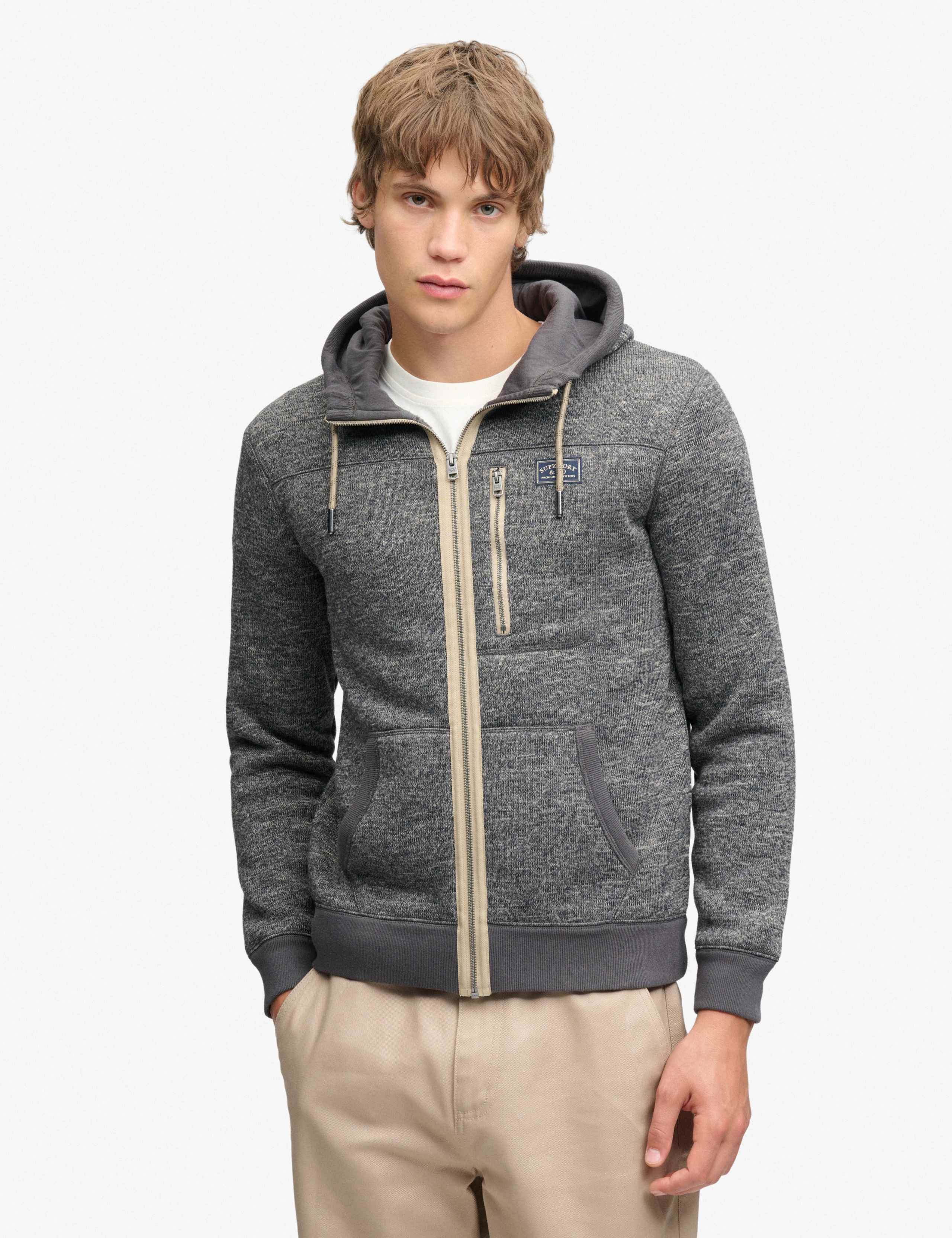Textured Fleece Lined Zip Up Hoodie