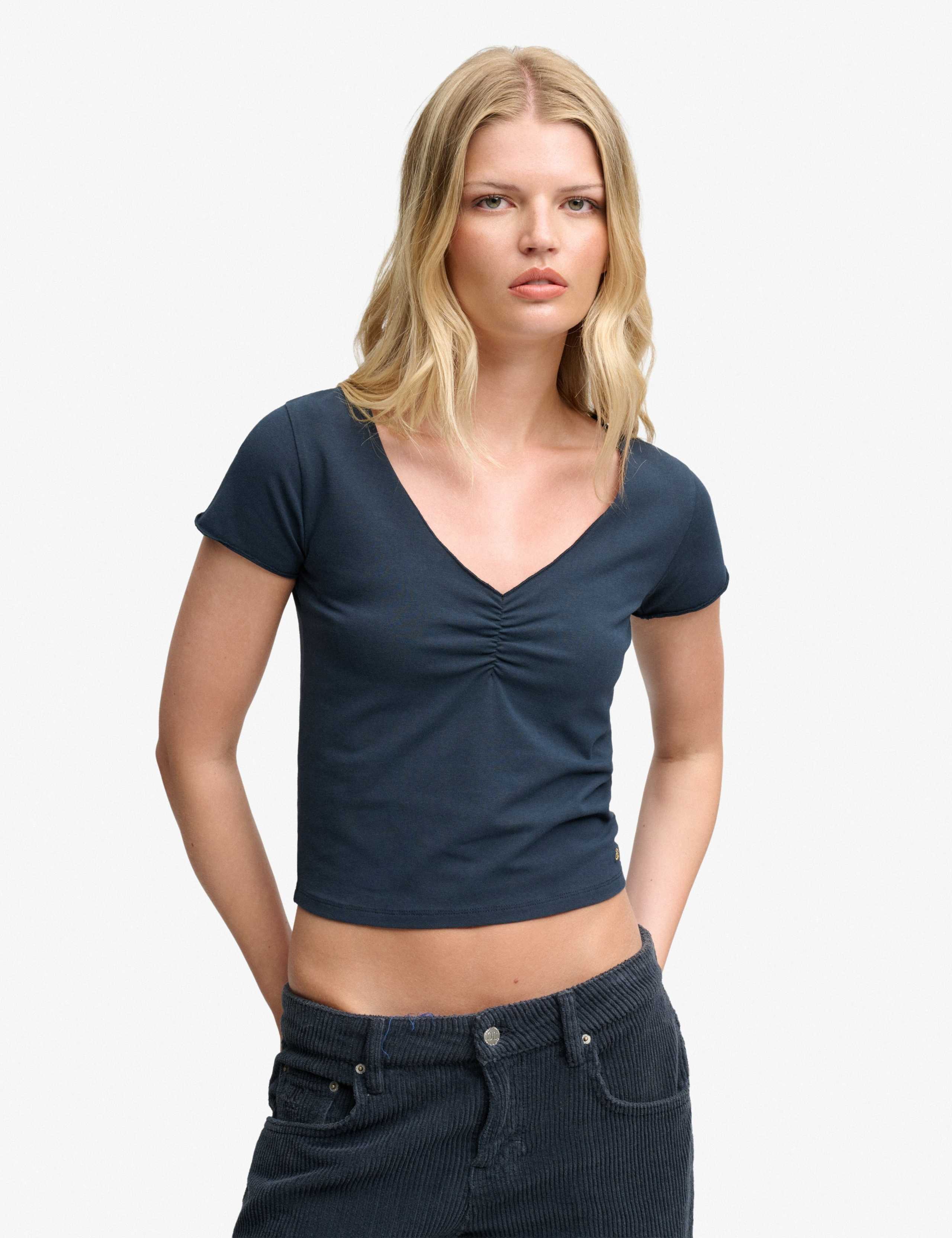 Cotton Rich V-Neck Crop T-Shirt