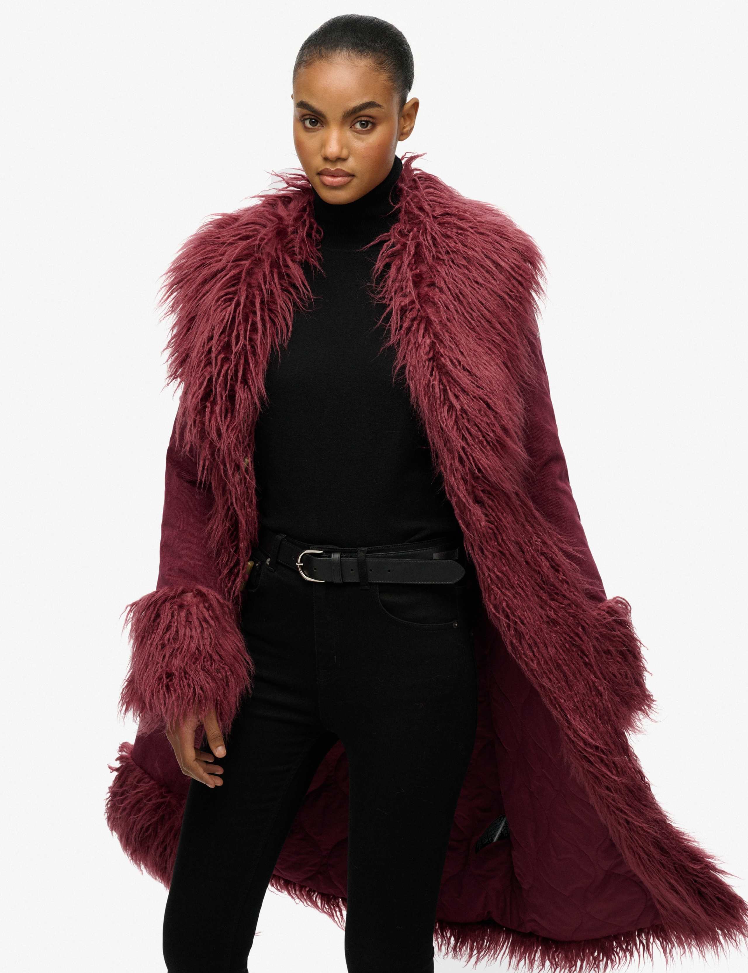 Faux Fur Trim Longline Afghan Coat