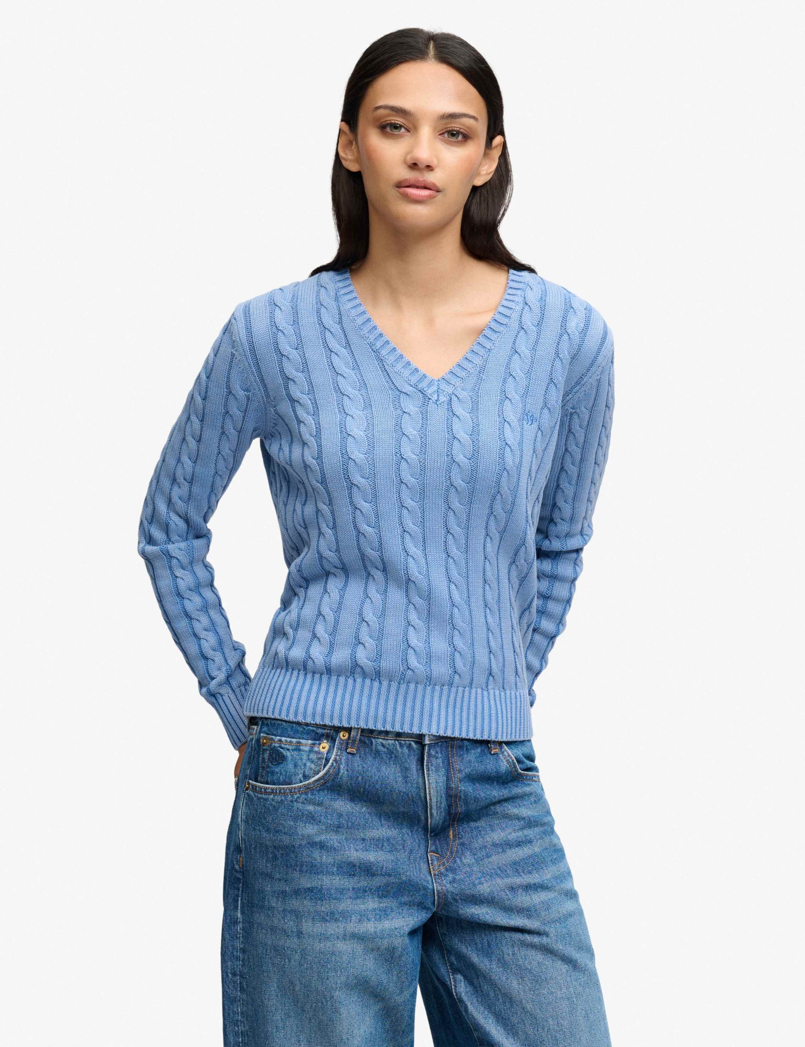 Pure Cotton Cable Knit V-Neck Jumper