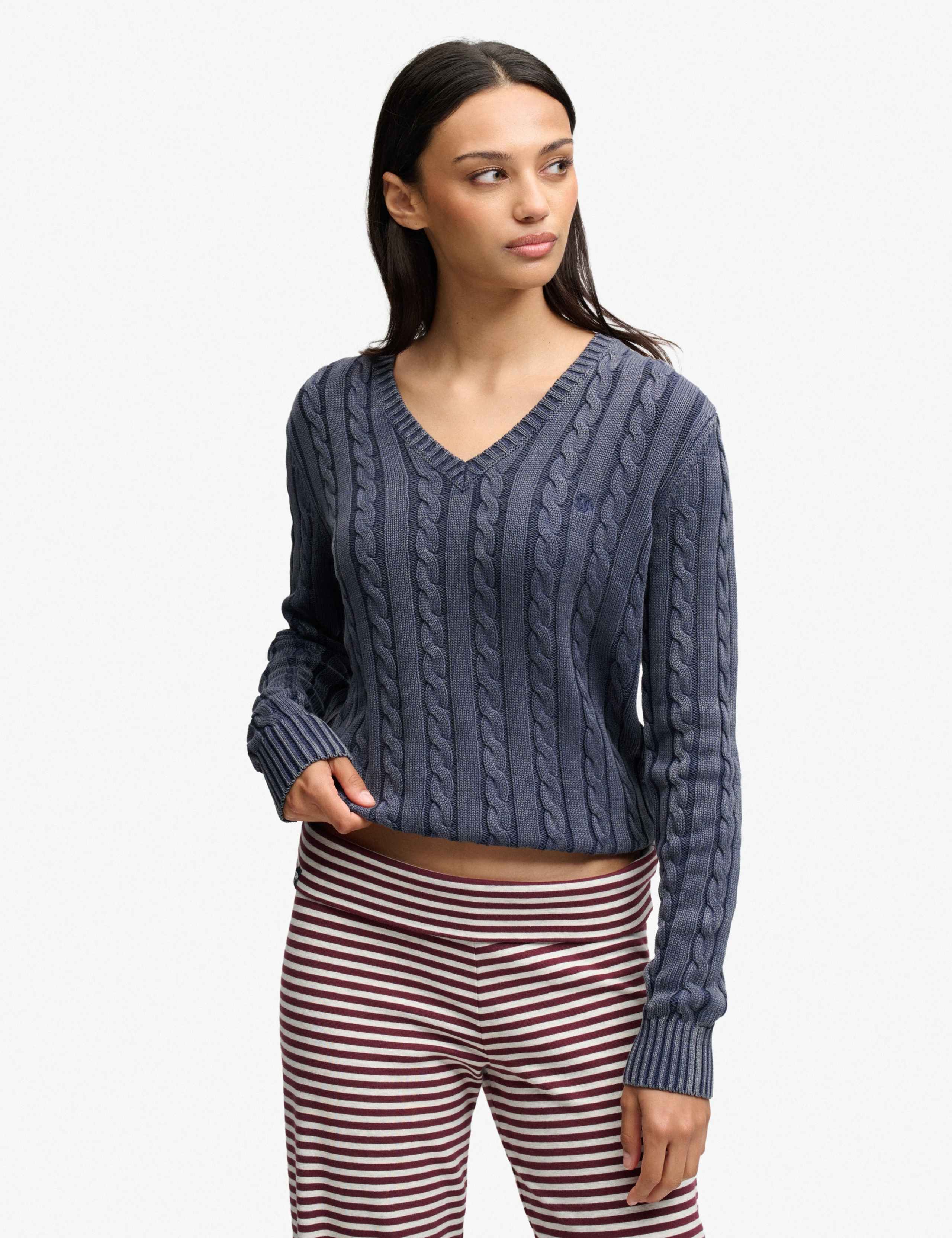 Pure Cotton Cable Knit V-Neck Jumper