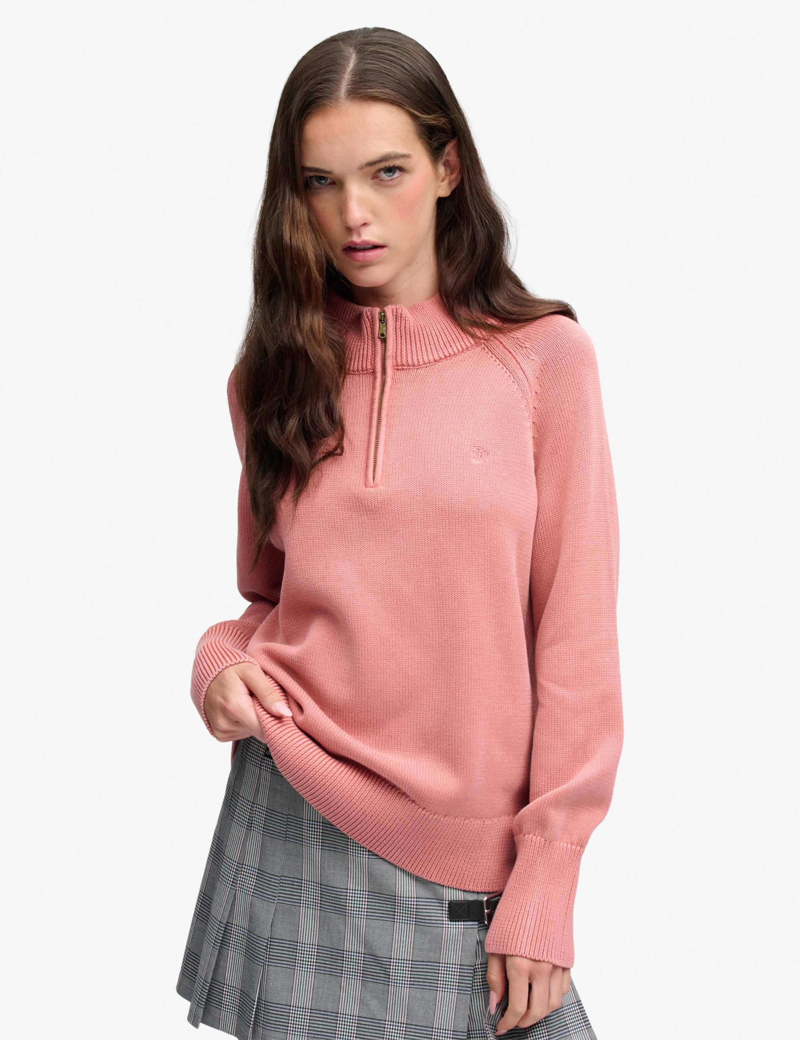 Washed Pure Cotton Half Zip Relaxed Jumper