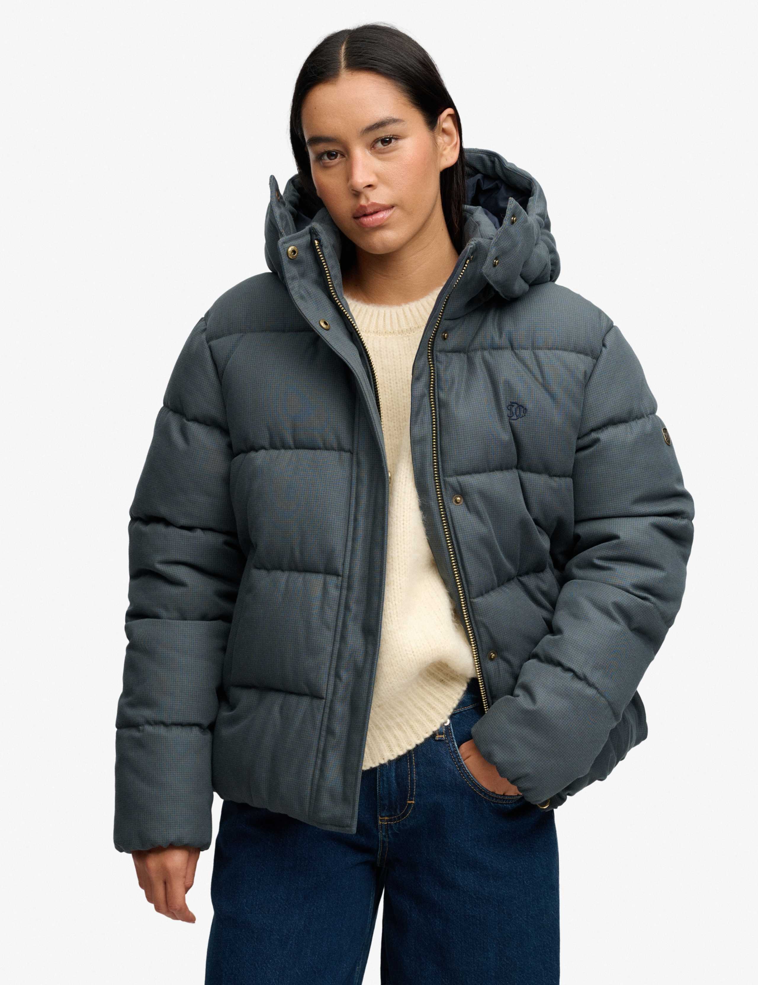Checked Hooded Puffer Jacket