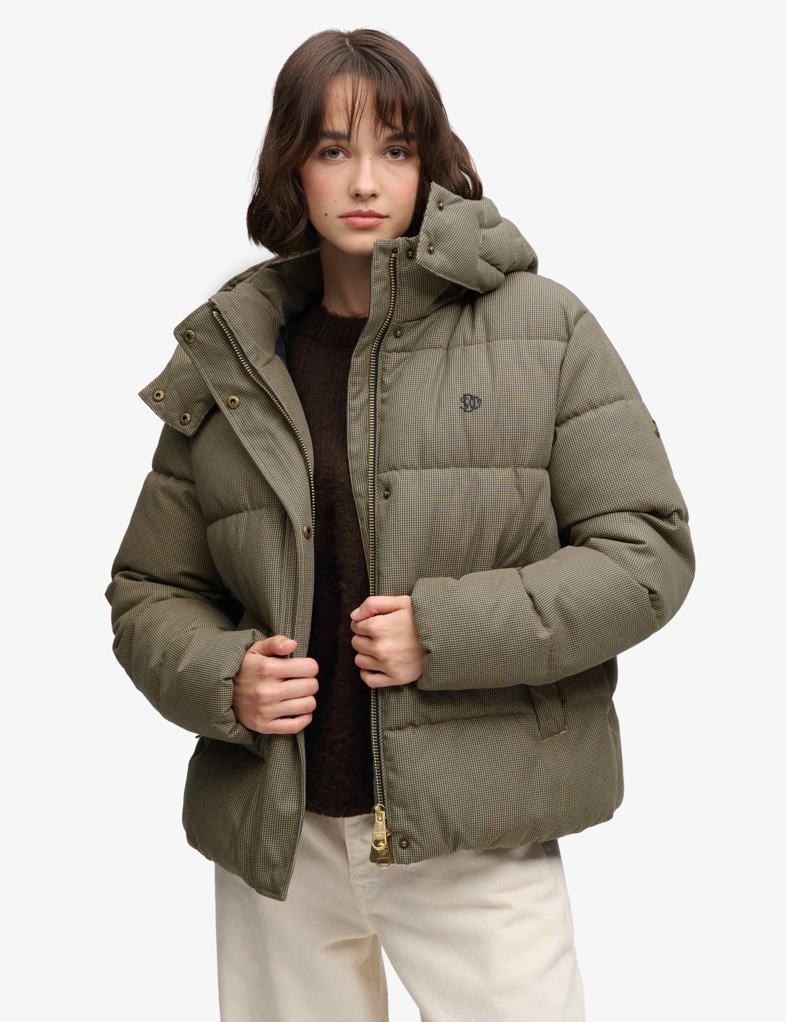 Checked Hooded Puffer Jacket
