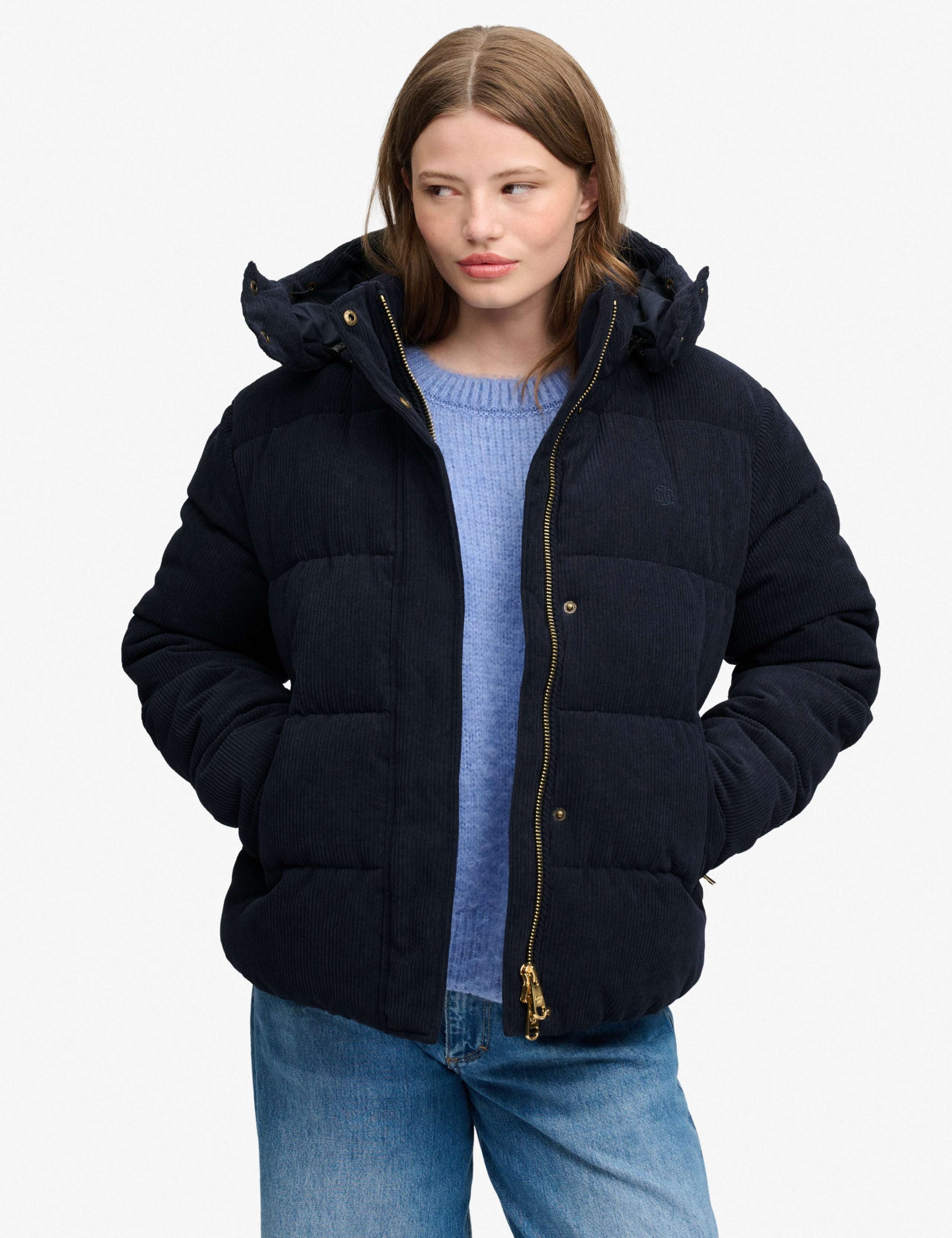 Cord Hooded Puffer Jacket