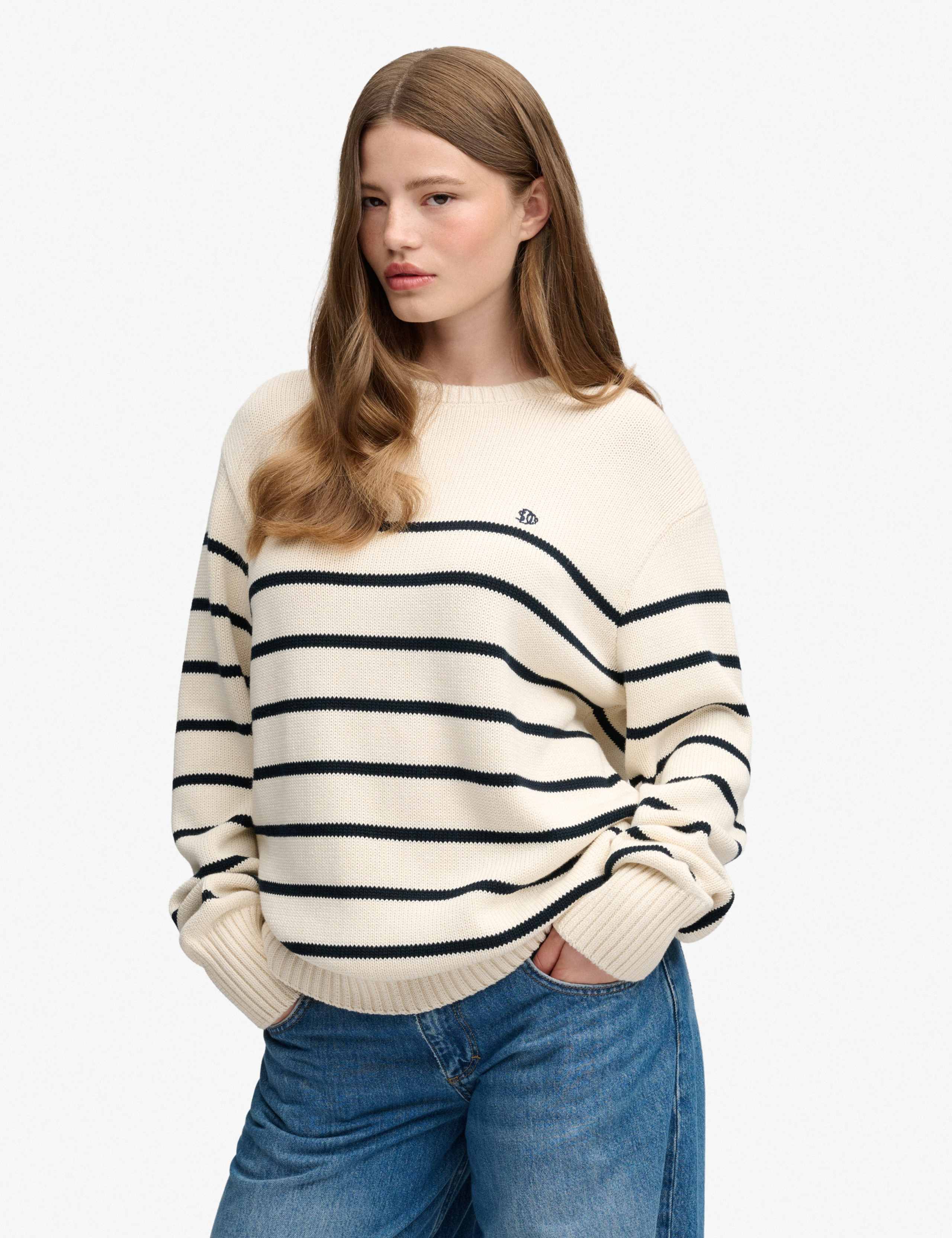 Pure Cotton Striped Oversized Jumper