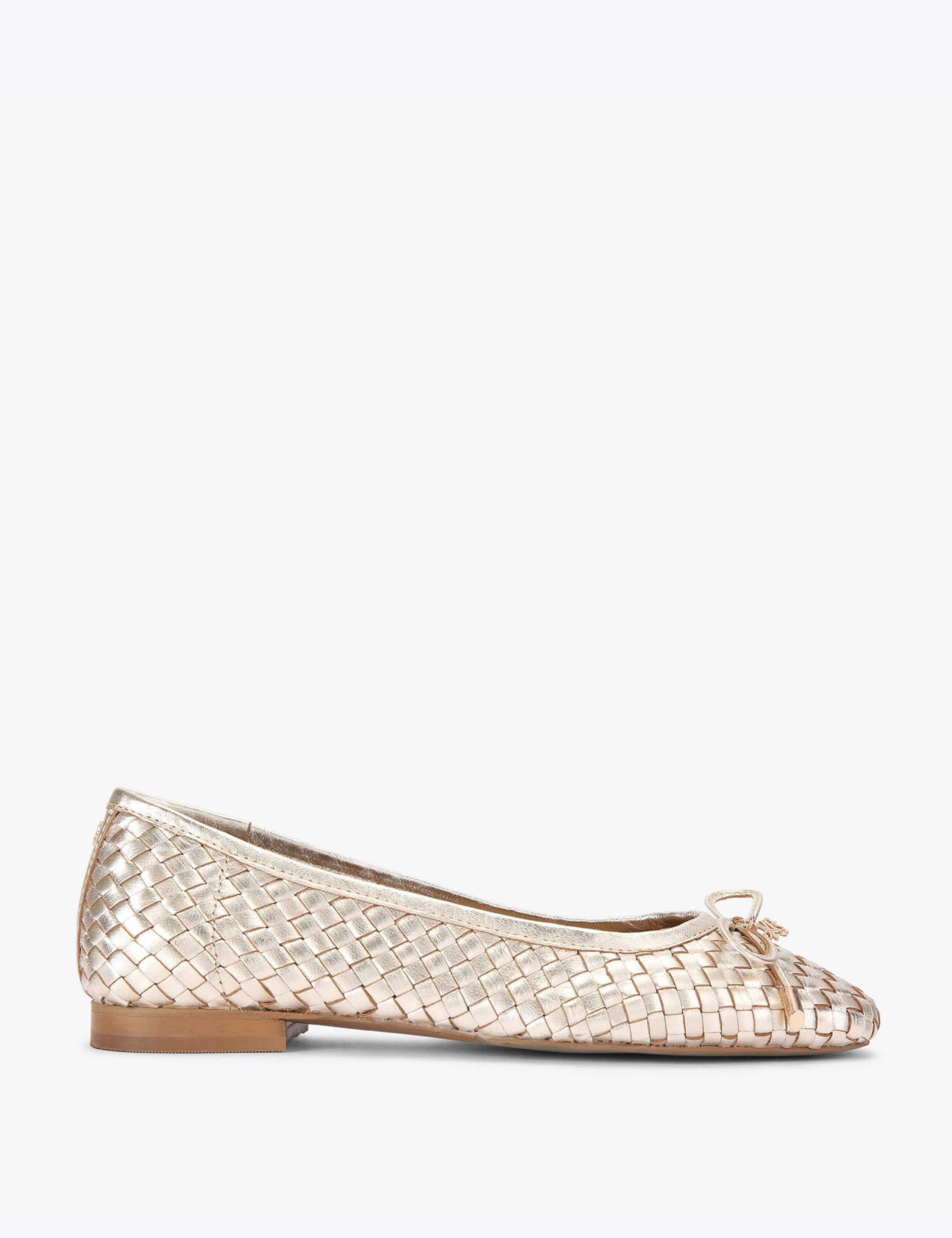Leather Woven Bow Flat Ballet Pumps