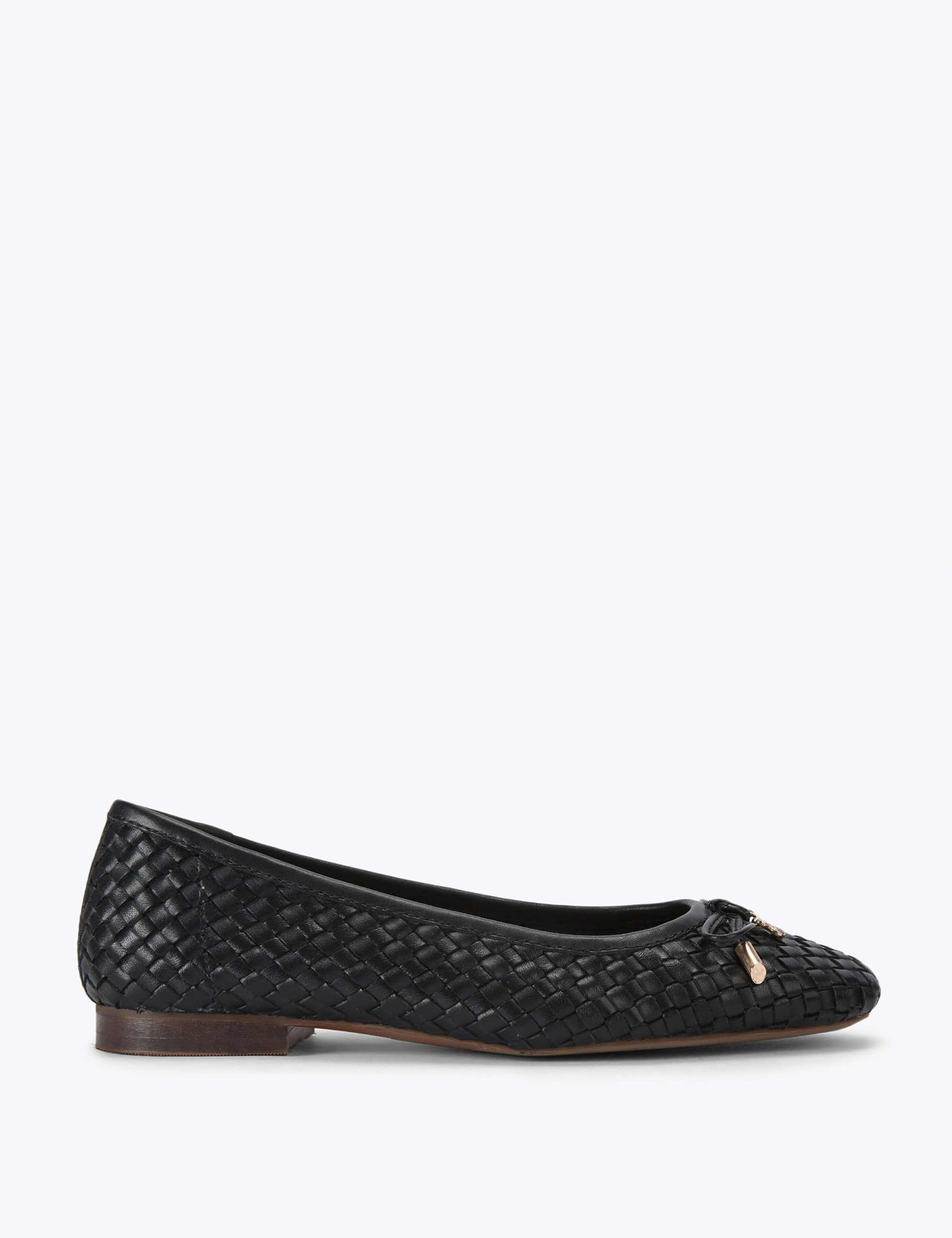 Leather Woven Bow Flat Ballet Pumps