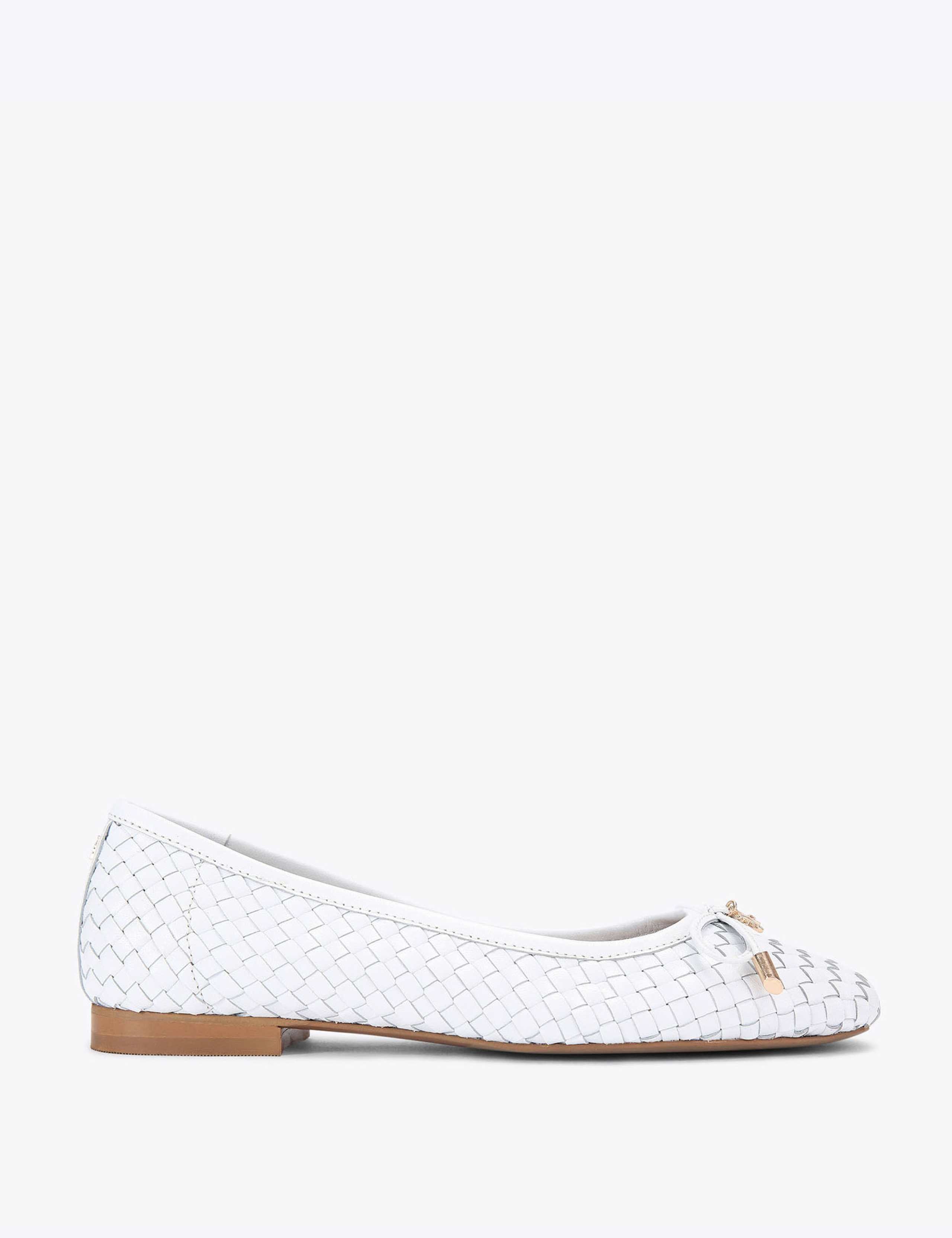 Leather Woven Bow Flat Ballet Pumps
