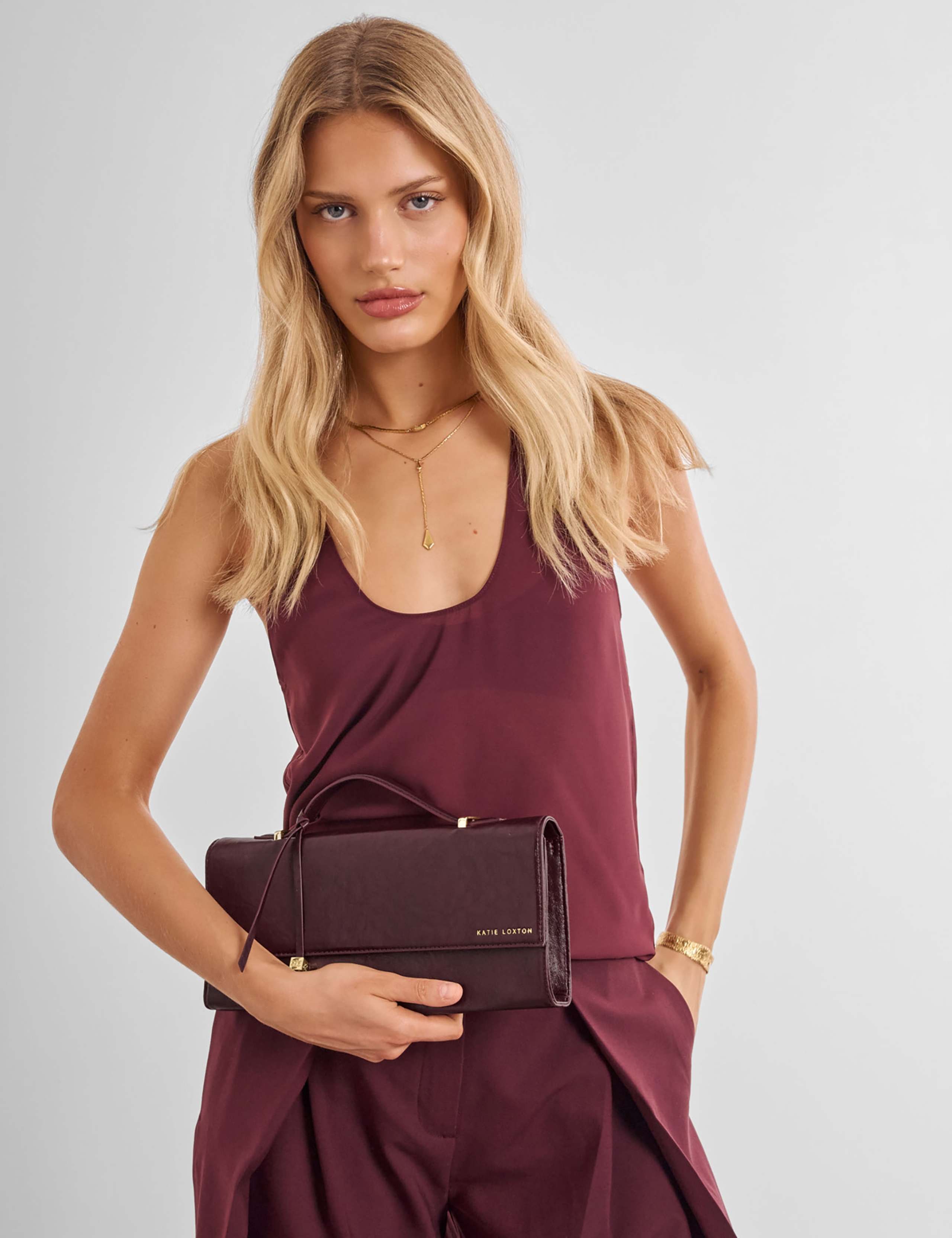Faux Leather Top Handle Clutch Bag