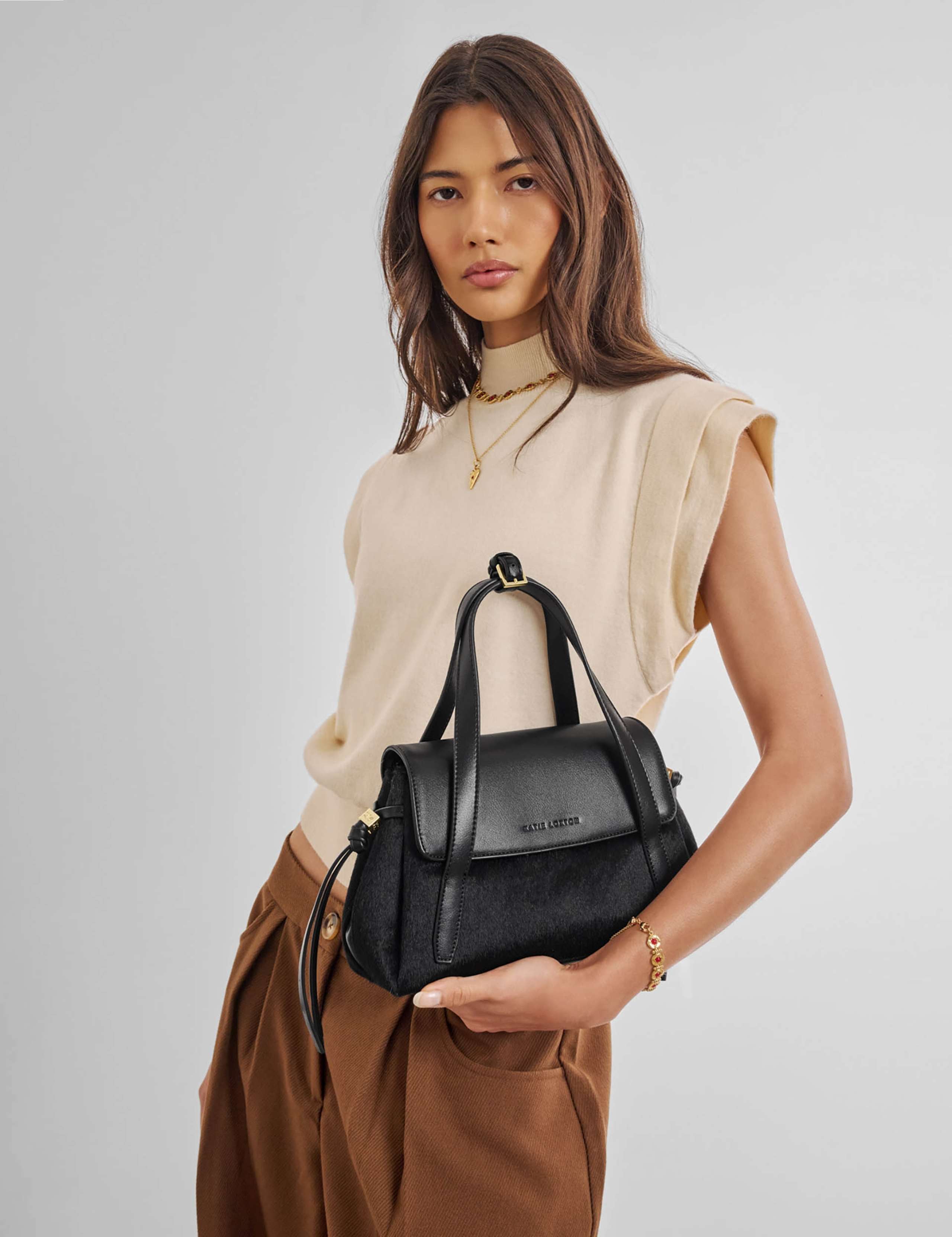 Faux Pony Top Handle Cross Body Grab