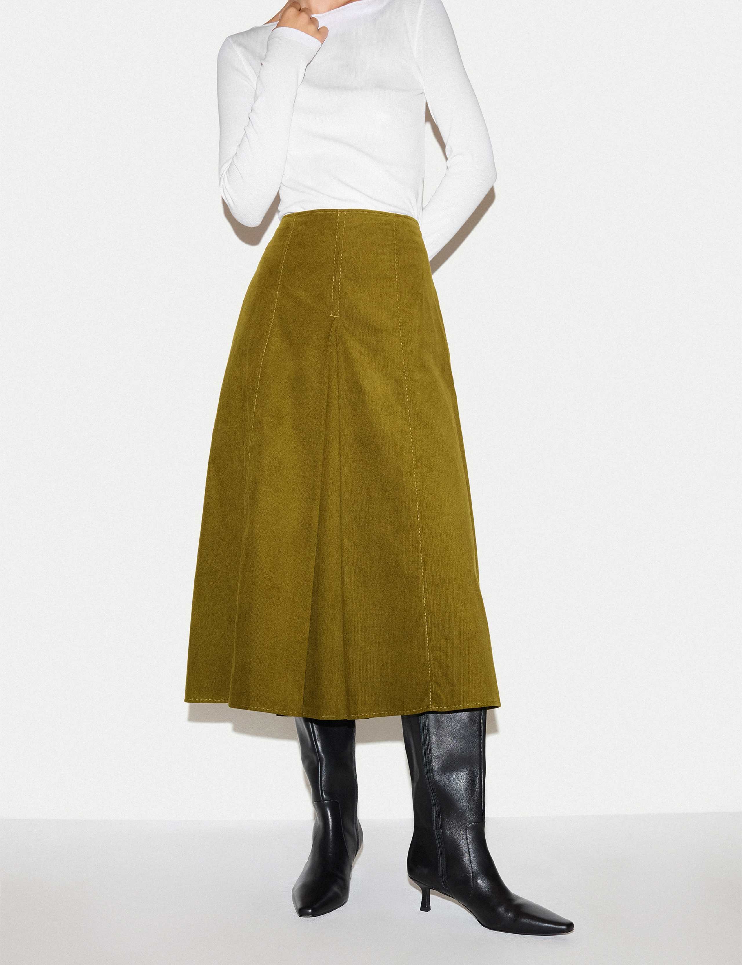 Cord Textured Midi A Line Skirt