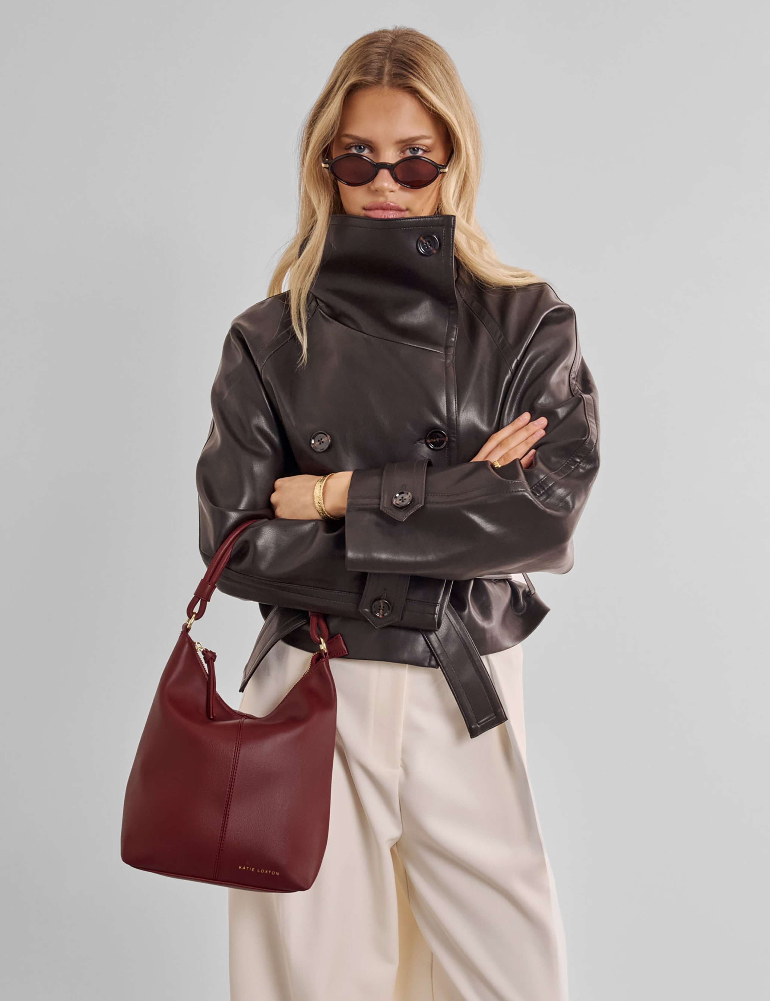 Faux Leather Shoulder Cross Body Grab Bag