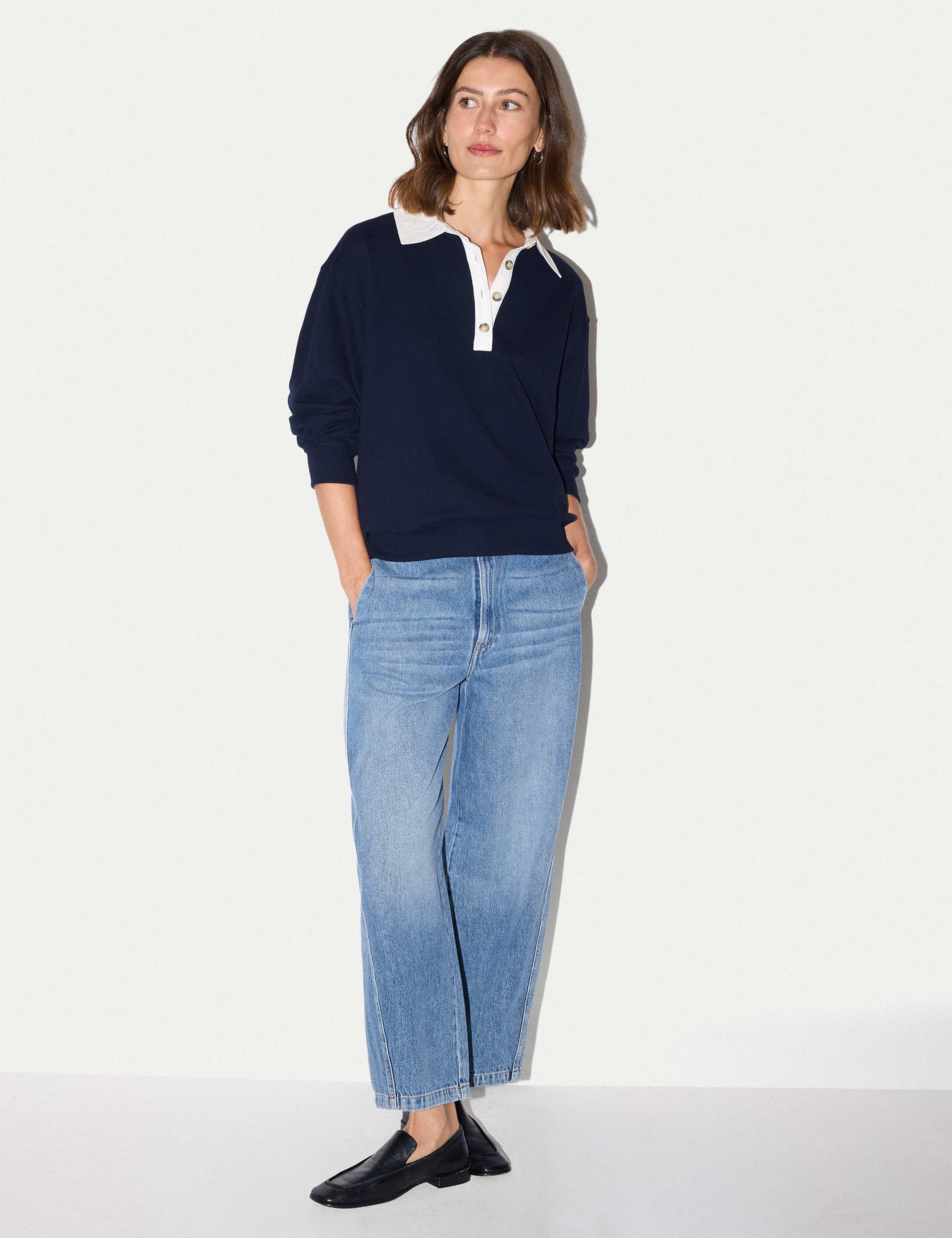 Pure Cotton Collared Relaxed Sweatshirt