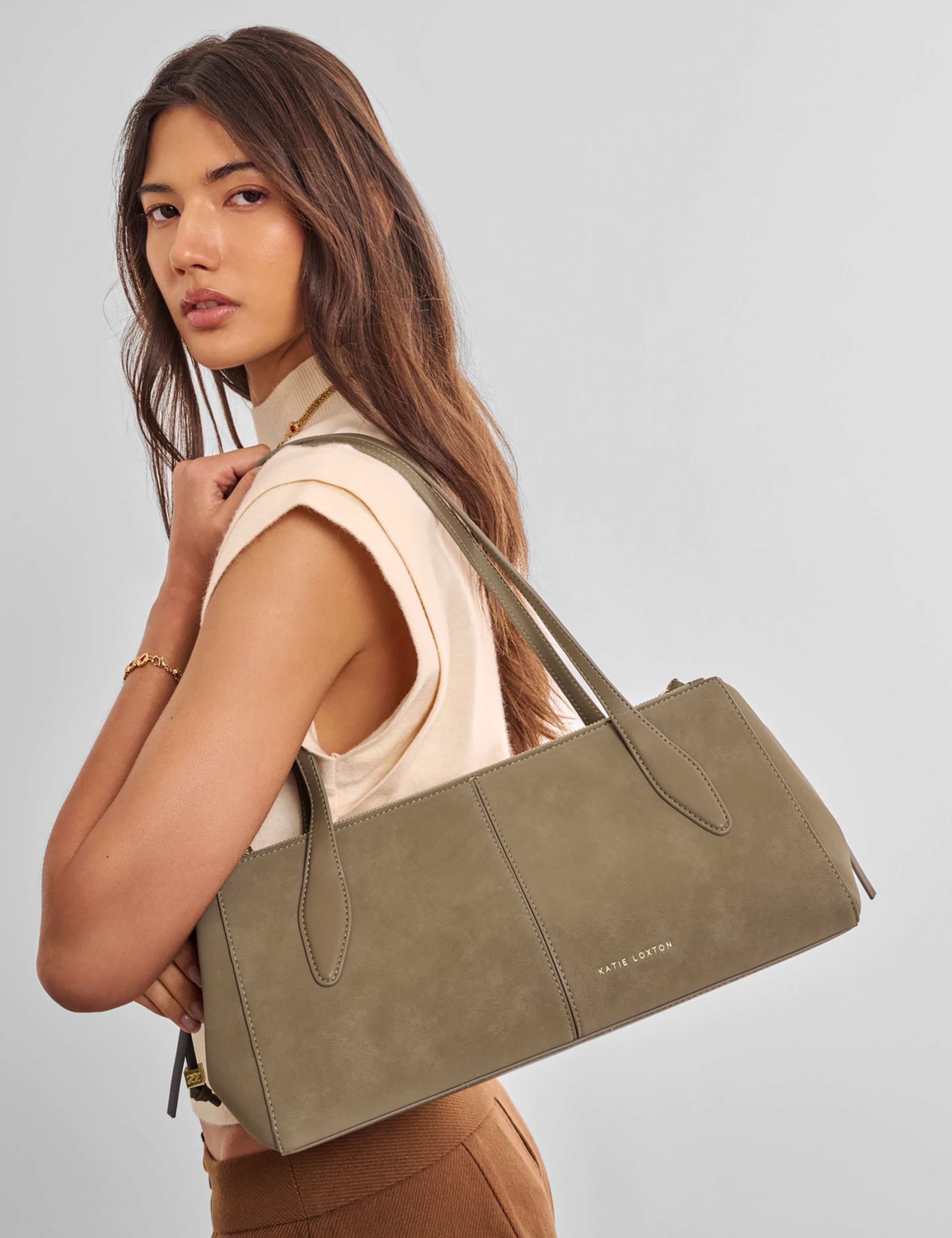 Faux Suede Structured Shoulder Bag