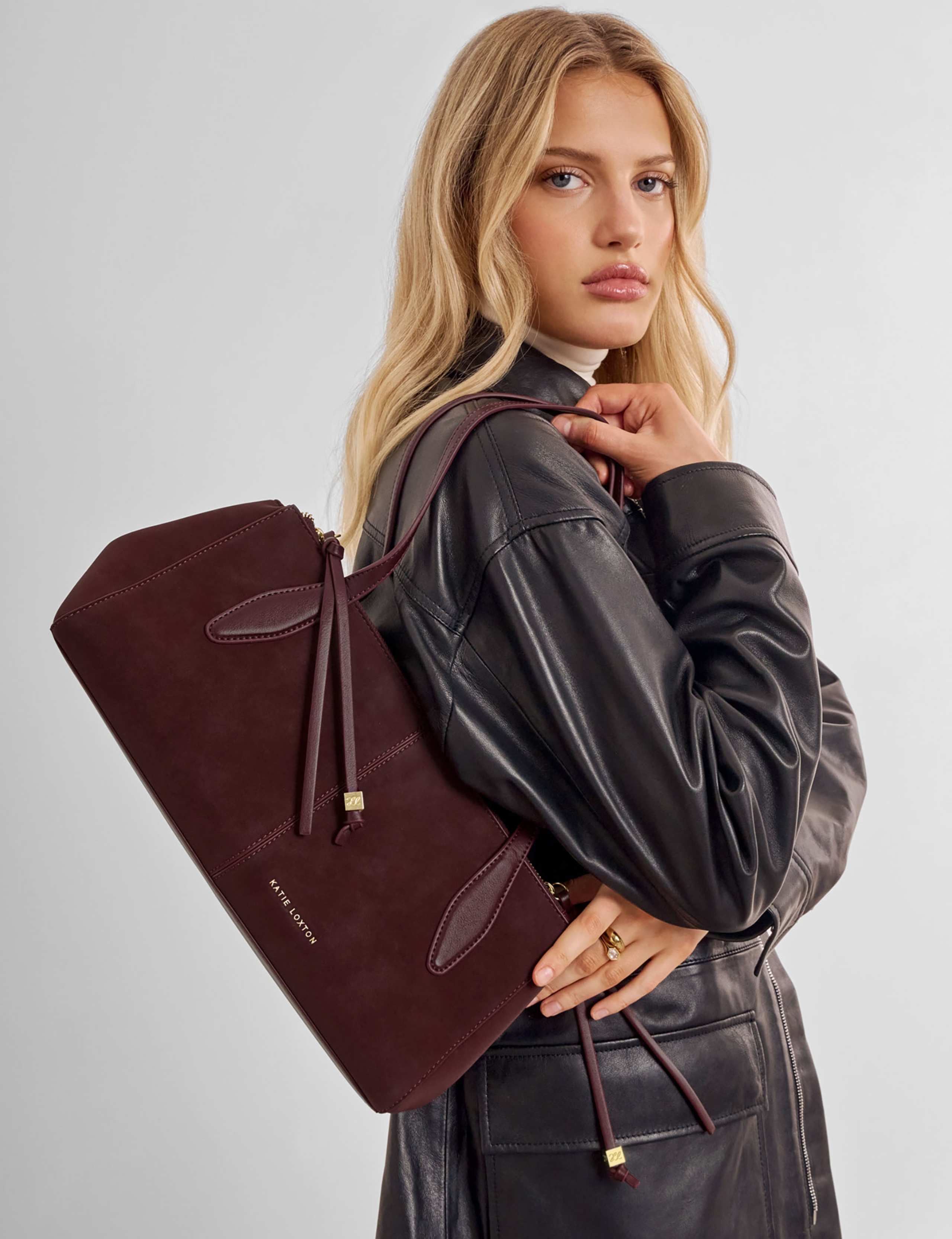 Faux Suede Structured Shoulder Bag