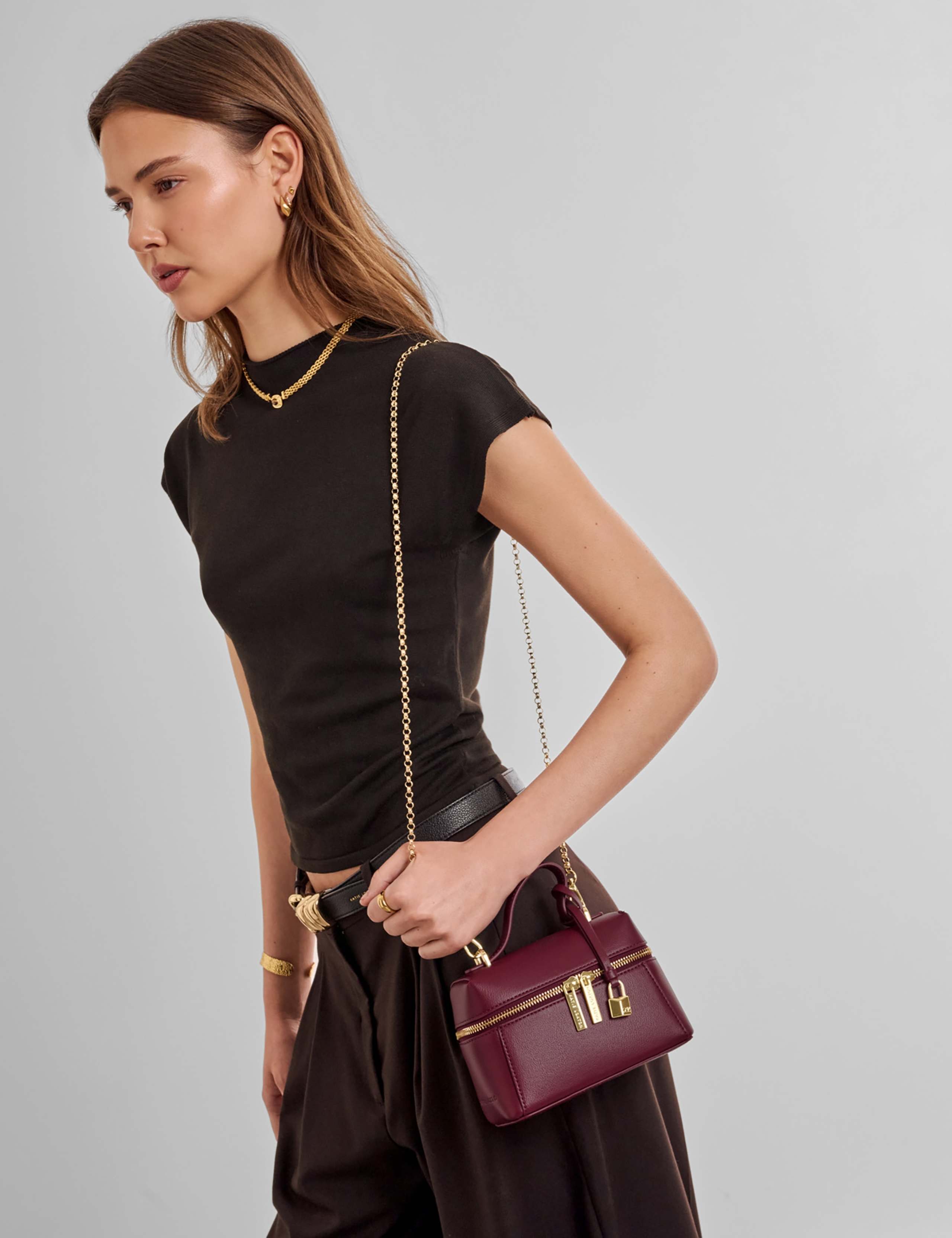 Faux Leather Mini Vanity Cross Body Bag