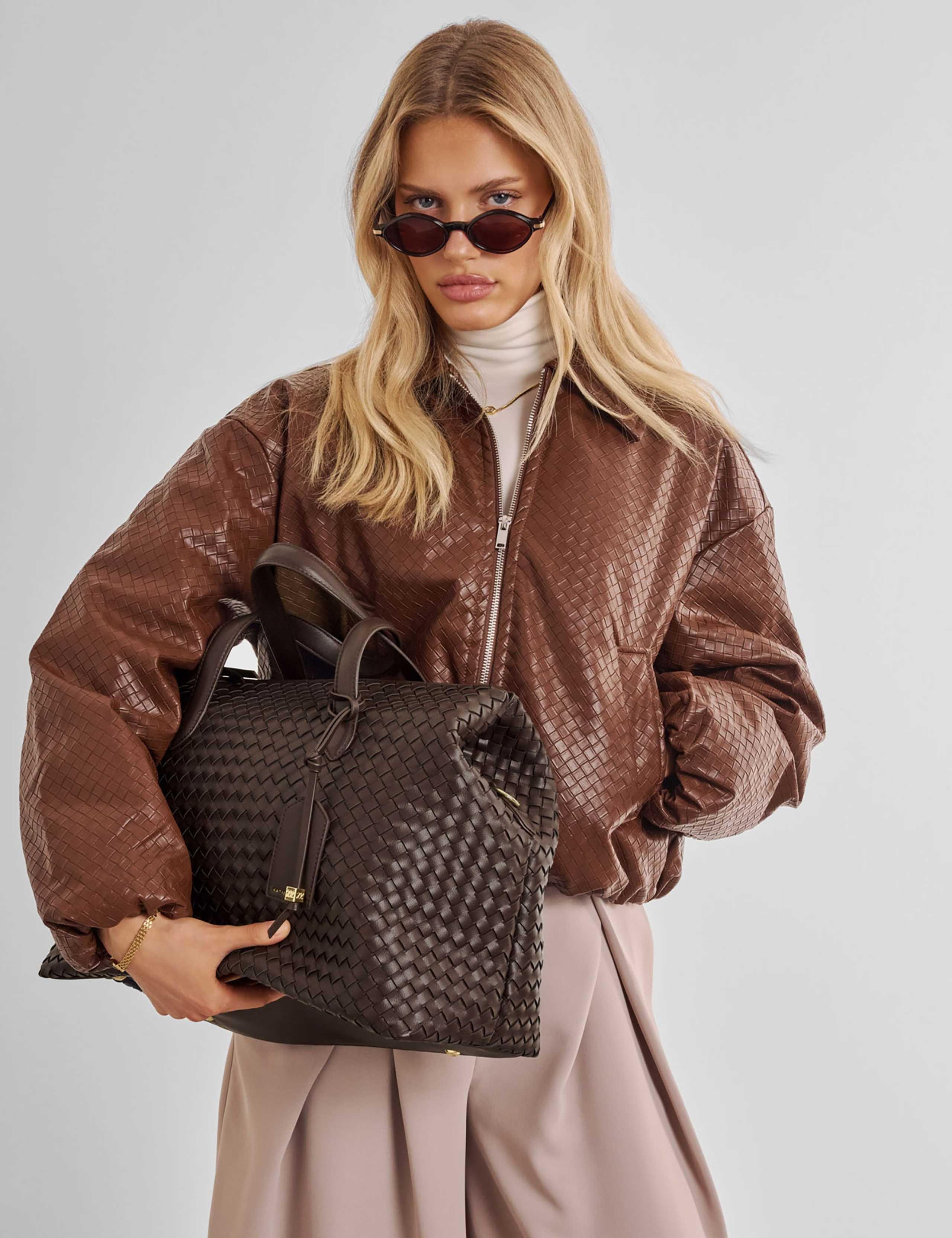 Faux Leather Woven Cabin Bag