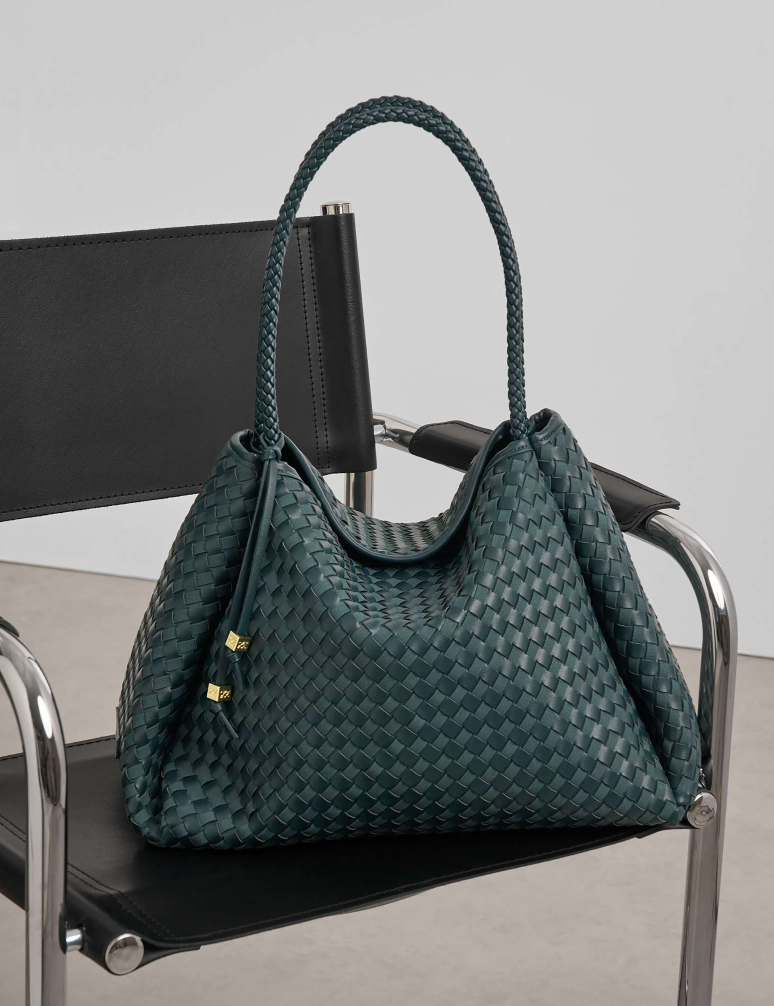 Faux Leather Woven Slouchy Shoulder Bag