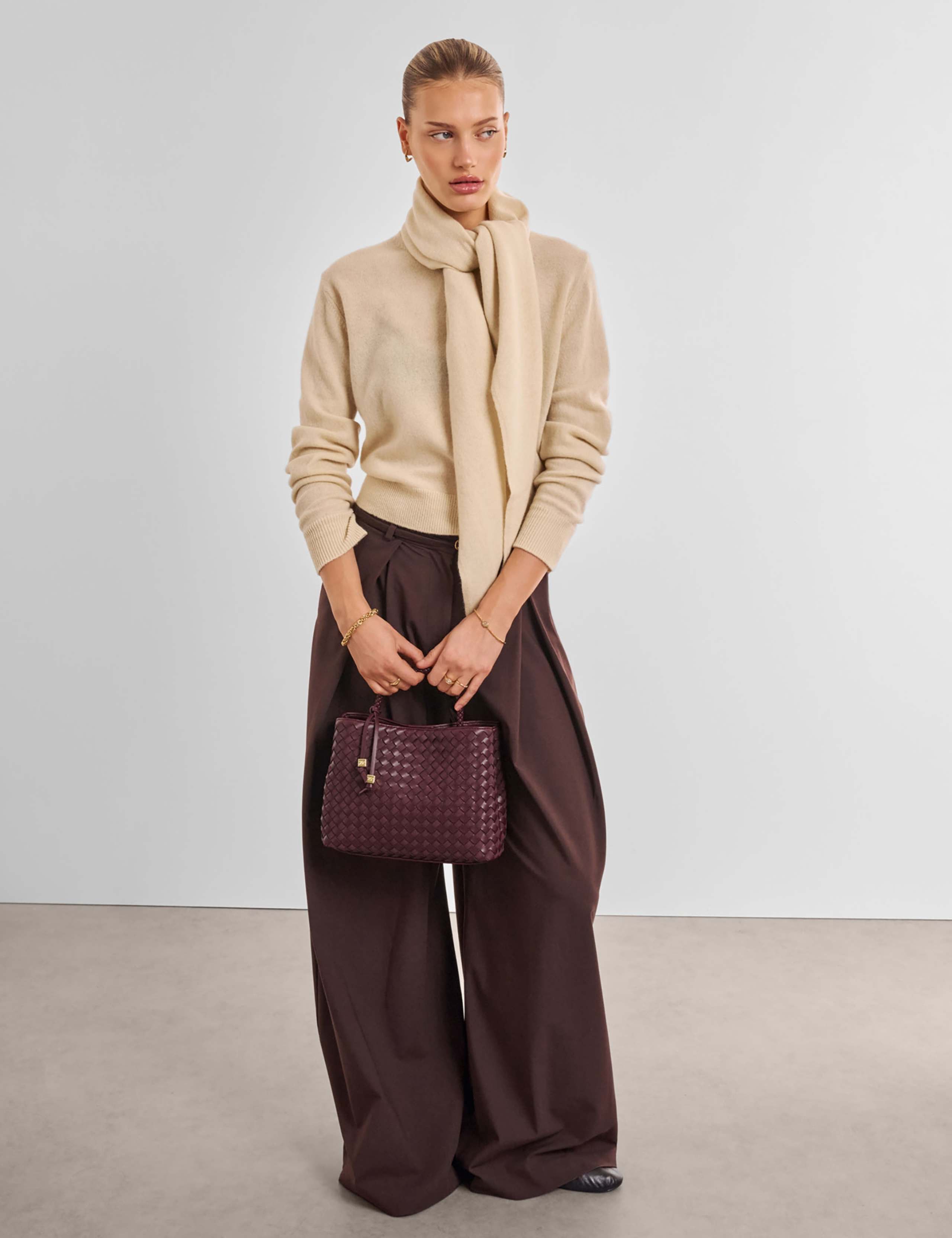 Faux Leather Woven Top Handle Grab Bag