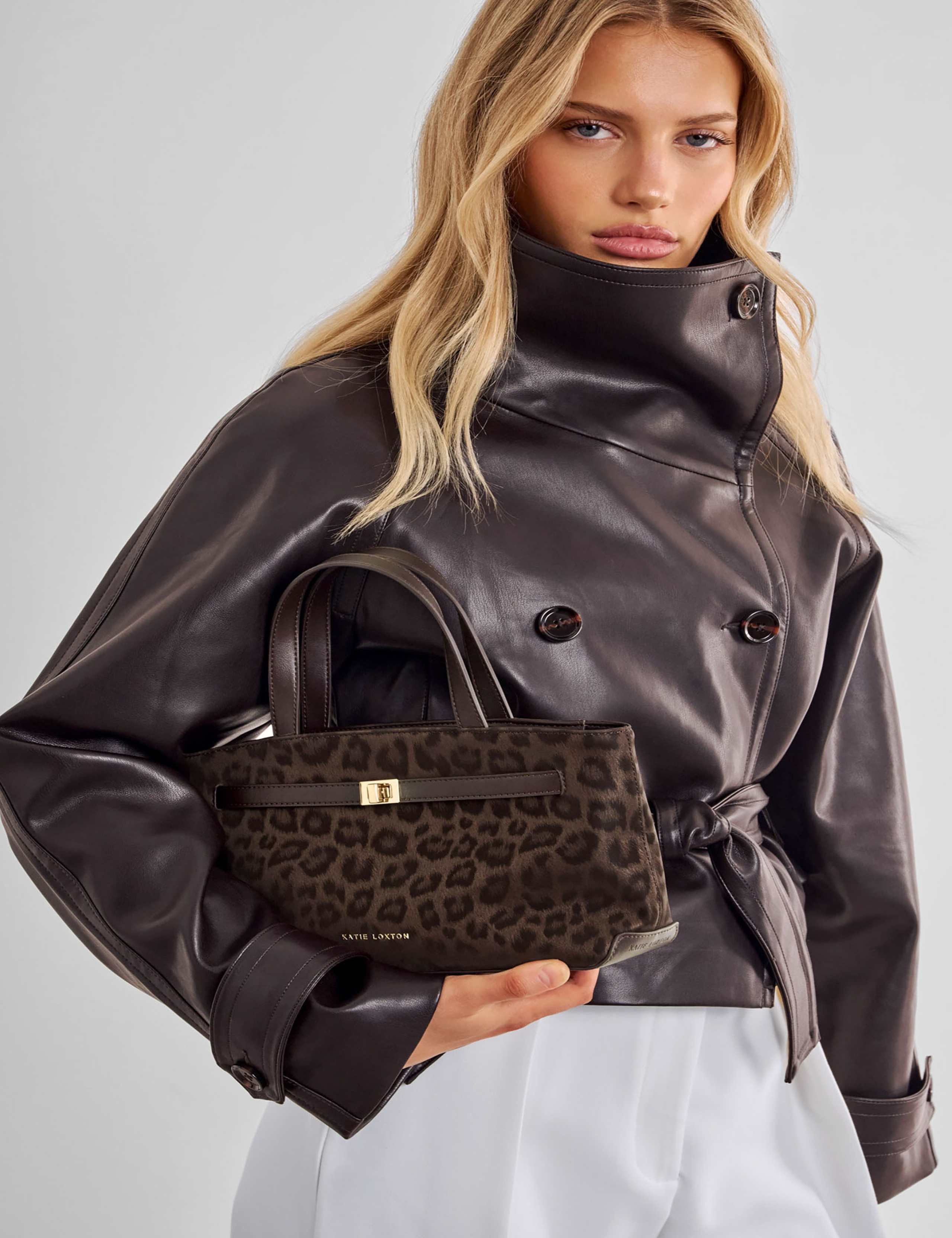 Faux Leather Animal Top Handle Cross Body Bag
