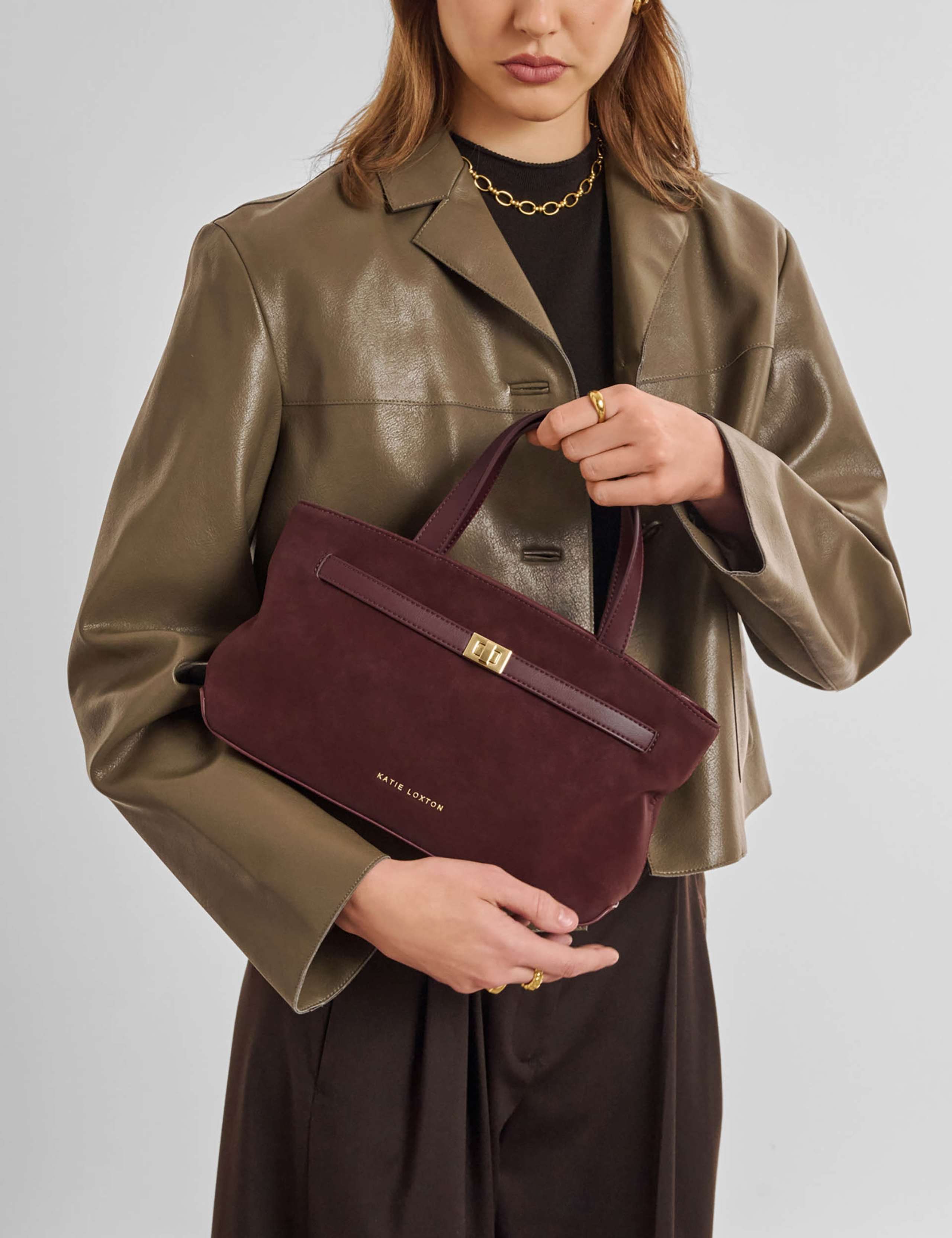 Faux Suede Top Handle Cross Body Bag