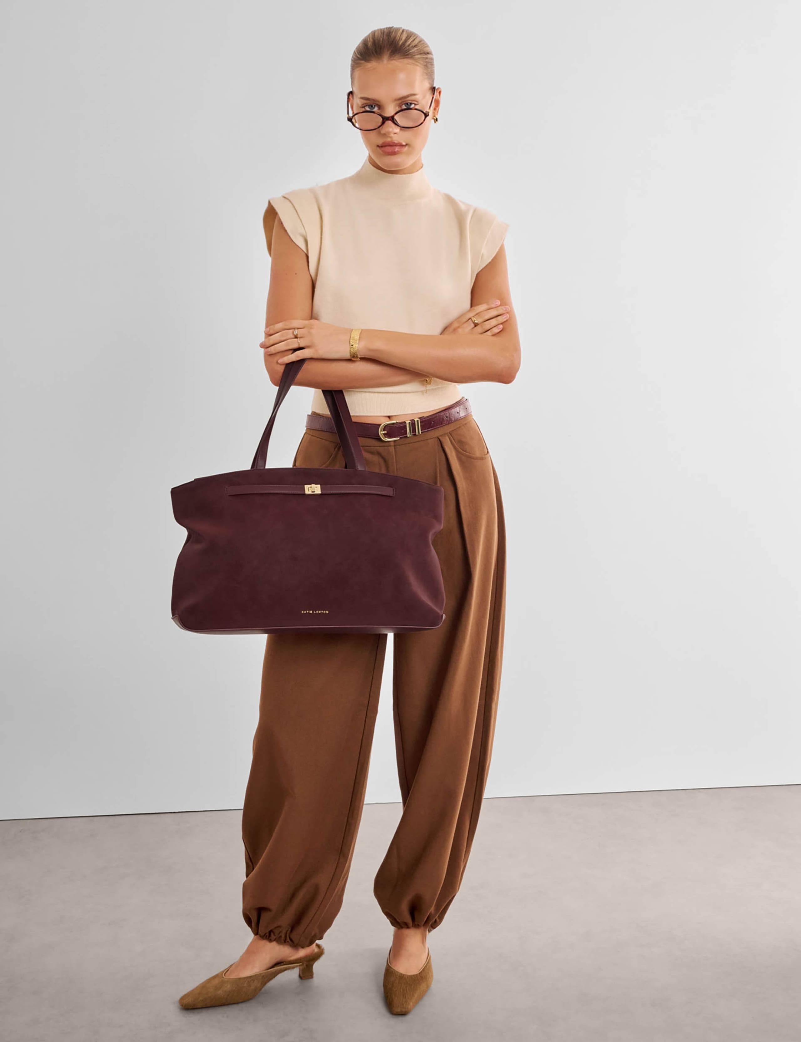 Faux Suede Top Handle Shoulder Tote Bag