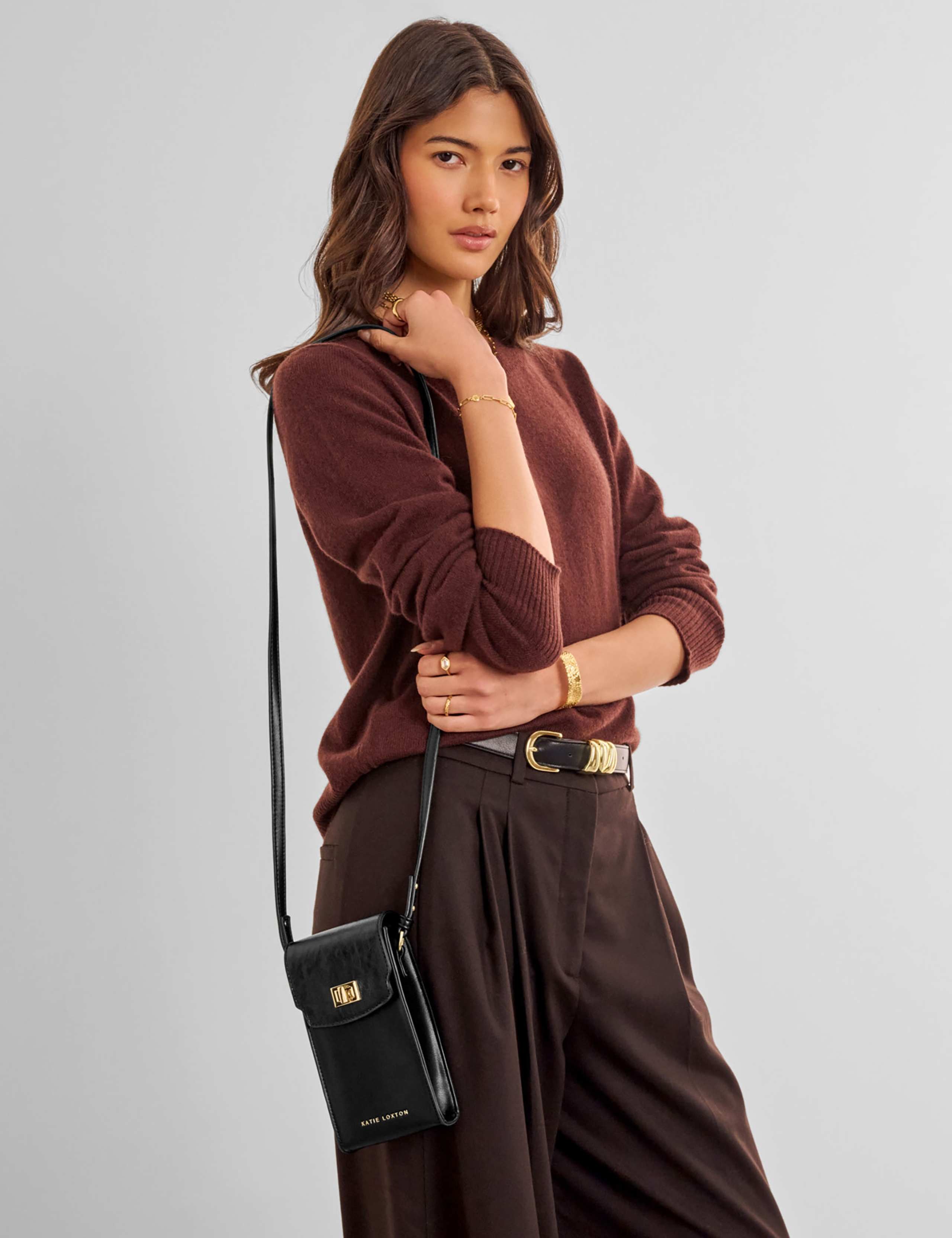 Faux Leather Twist Lock Cross Body Bag