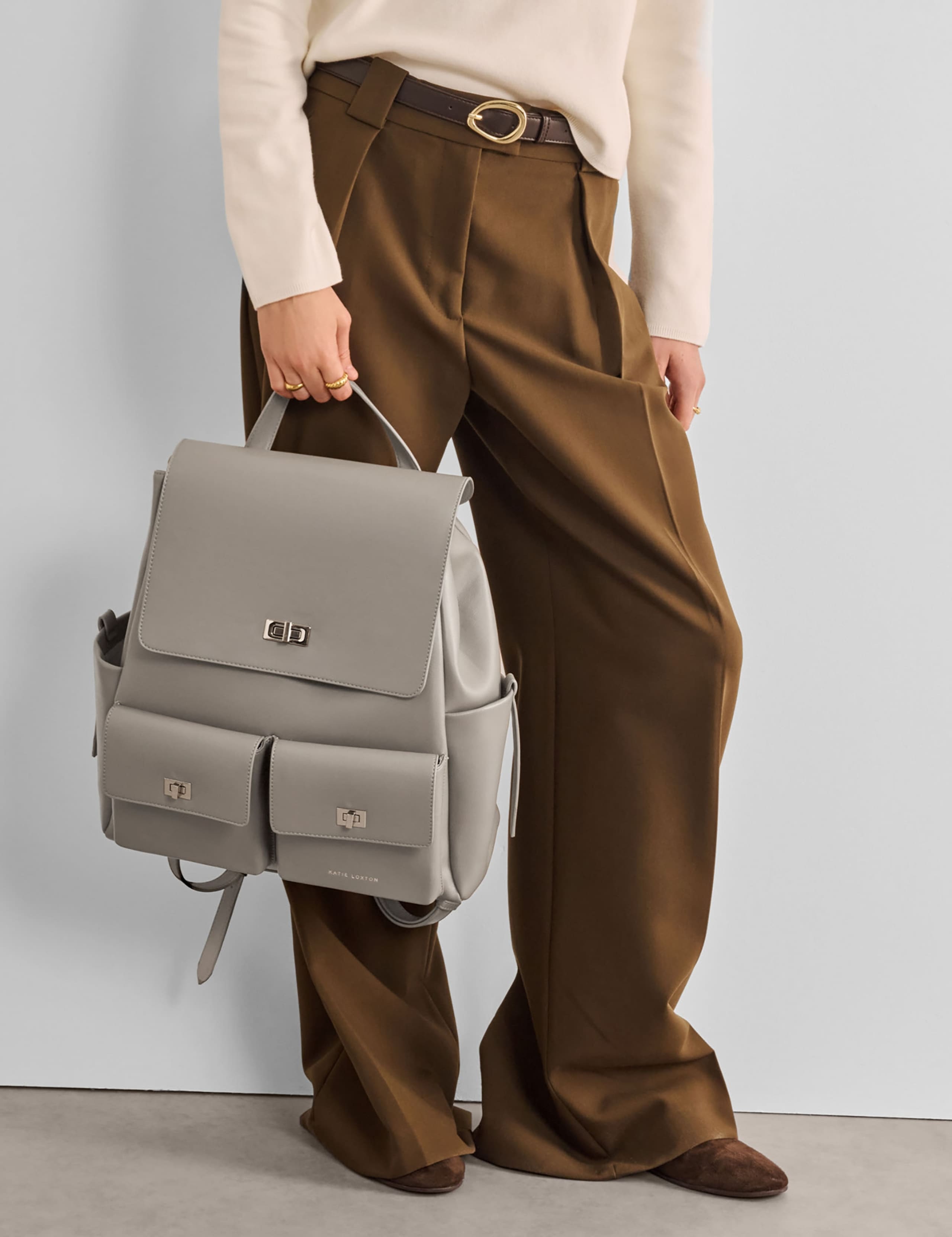 Faux Leather Twist Lock Work Backpack