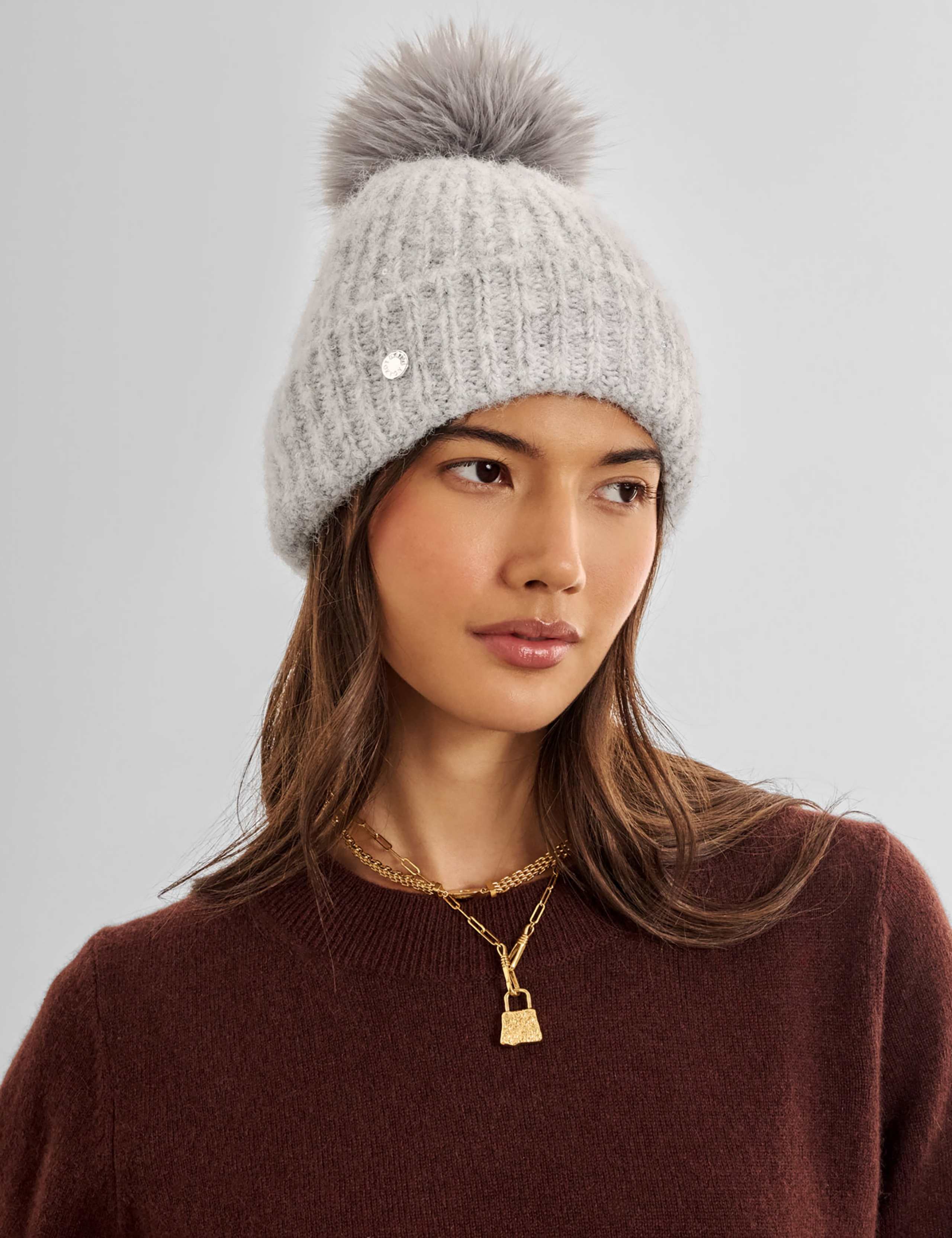 Knitted Sequin Beanie Hat with Wool