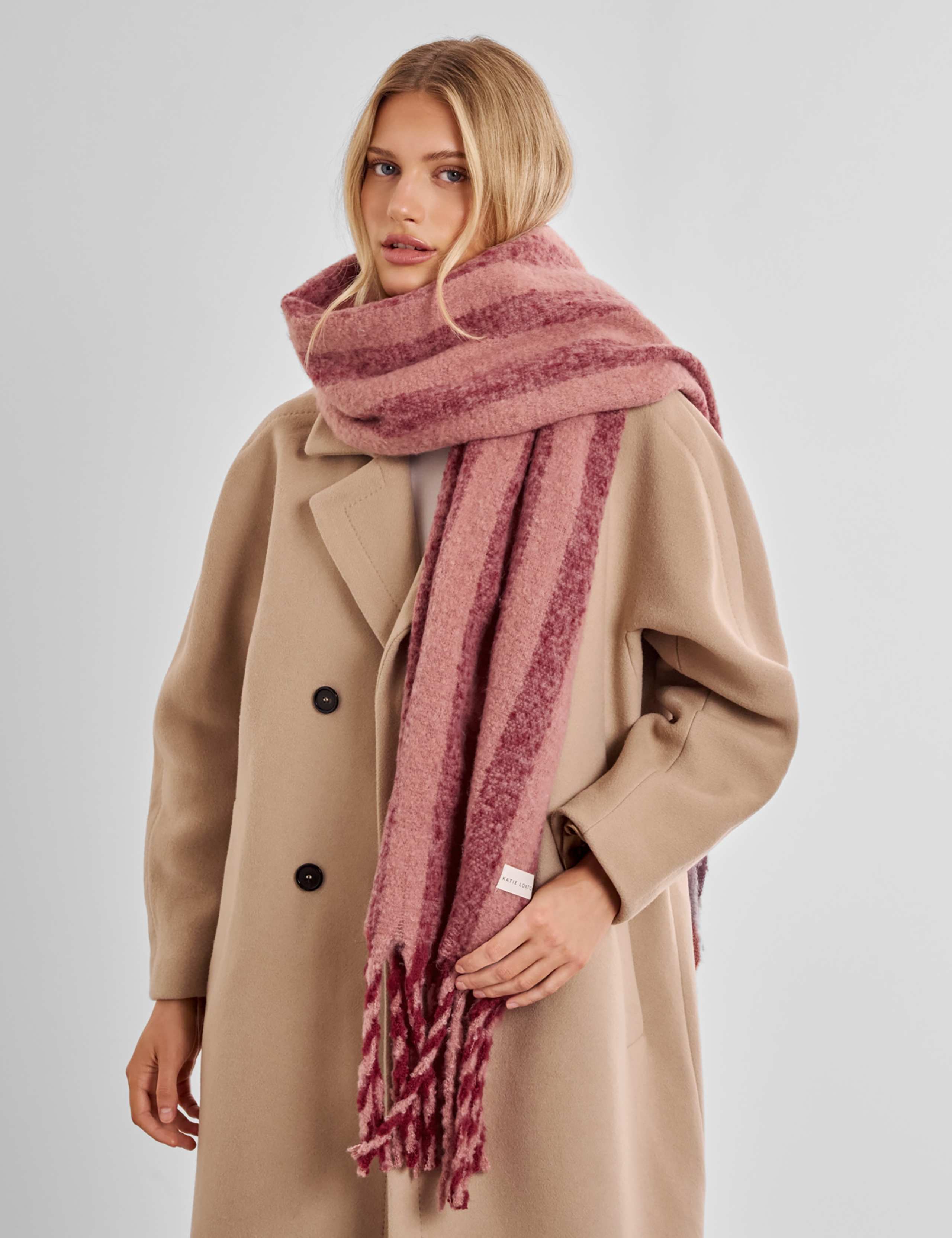 Brushed Striped Tassel Scarf