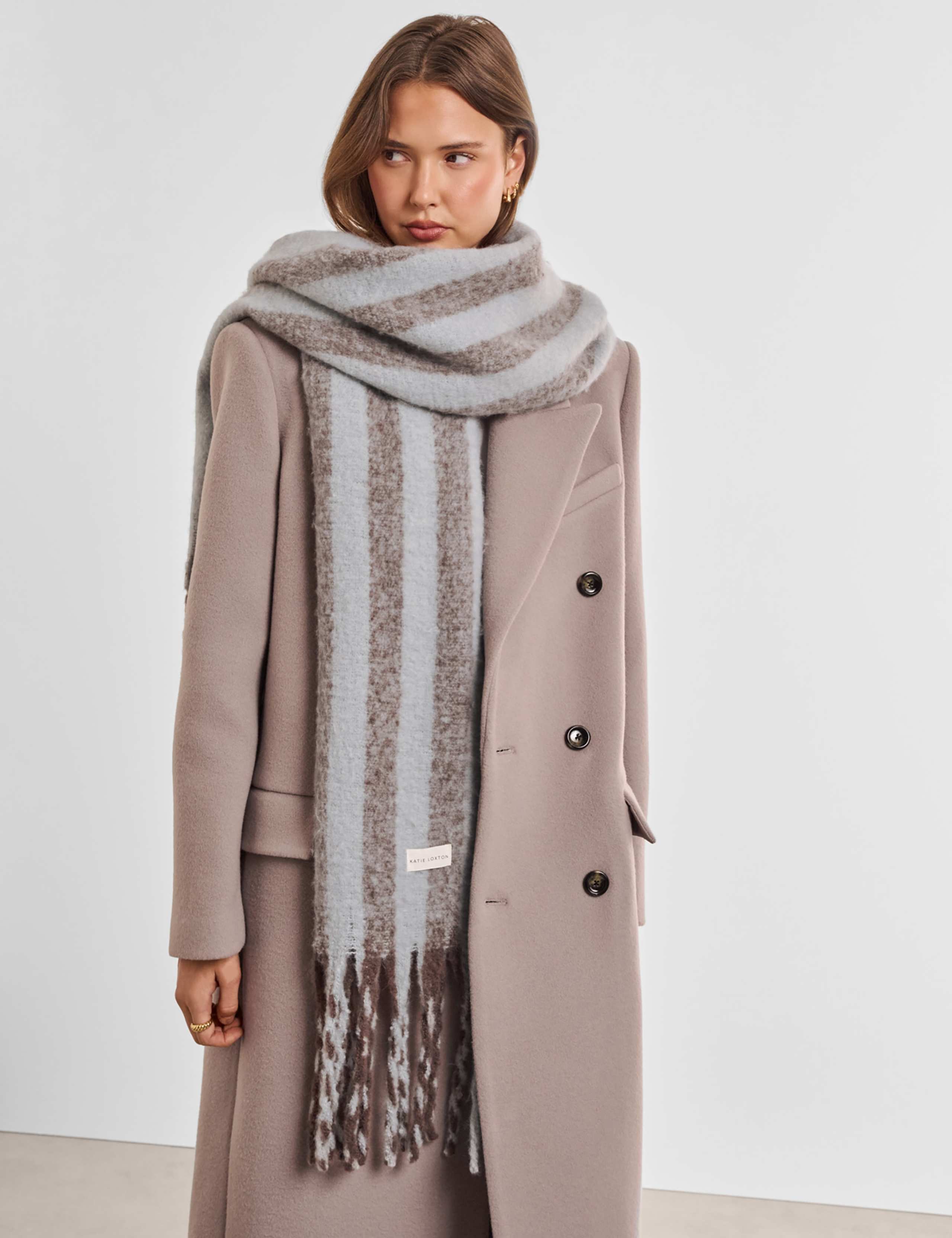 Brushed Striped Tassel Scarf