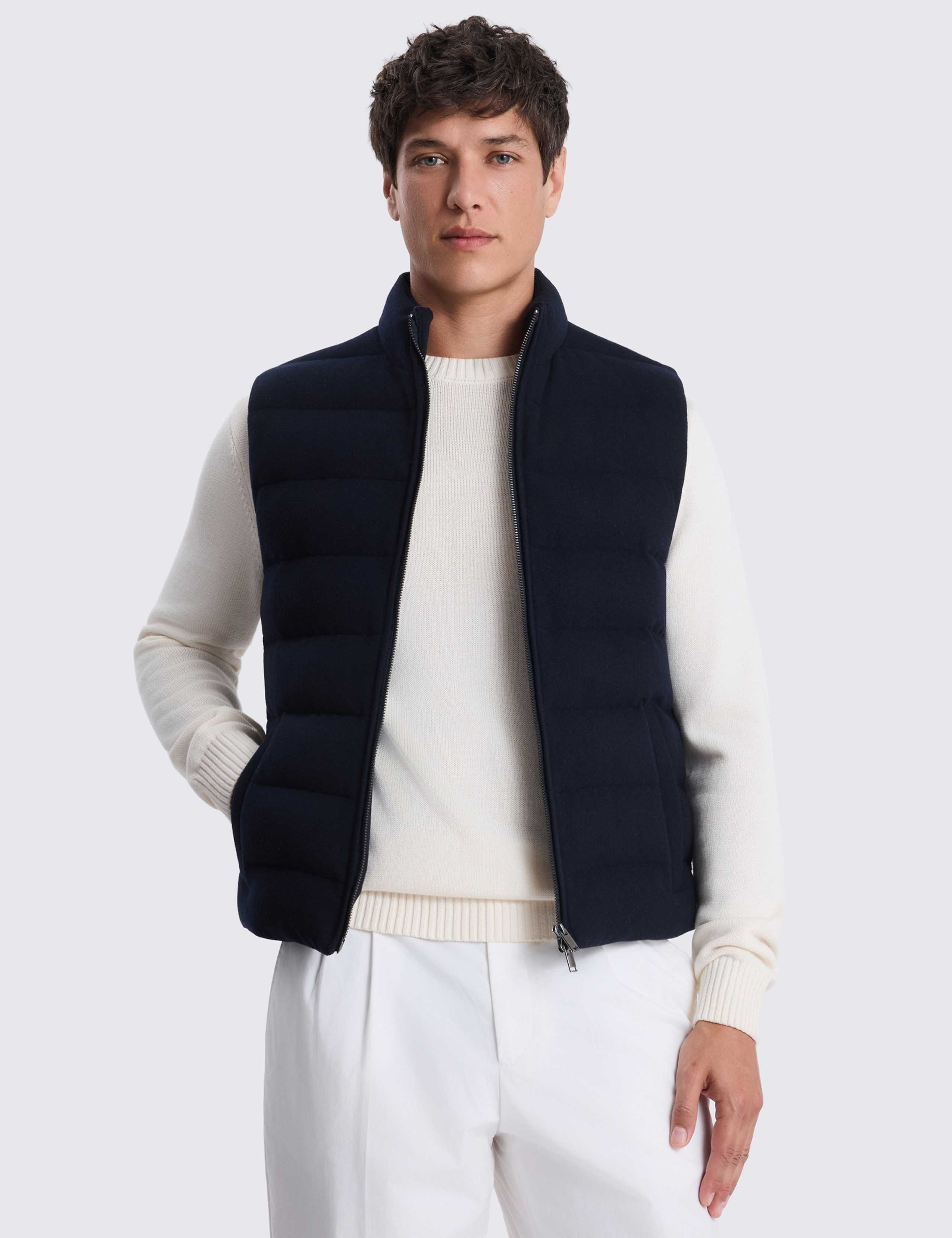 Flannel Padded Funnel Neck Zip Up Gilet