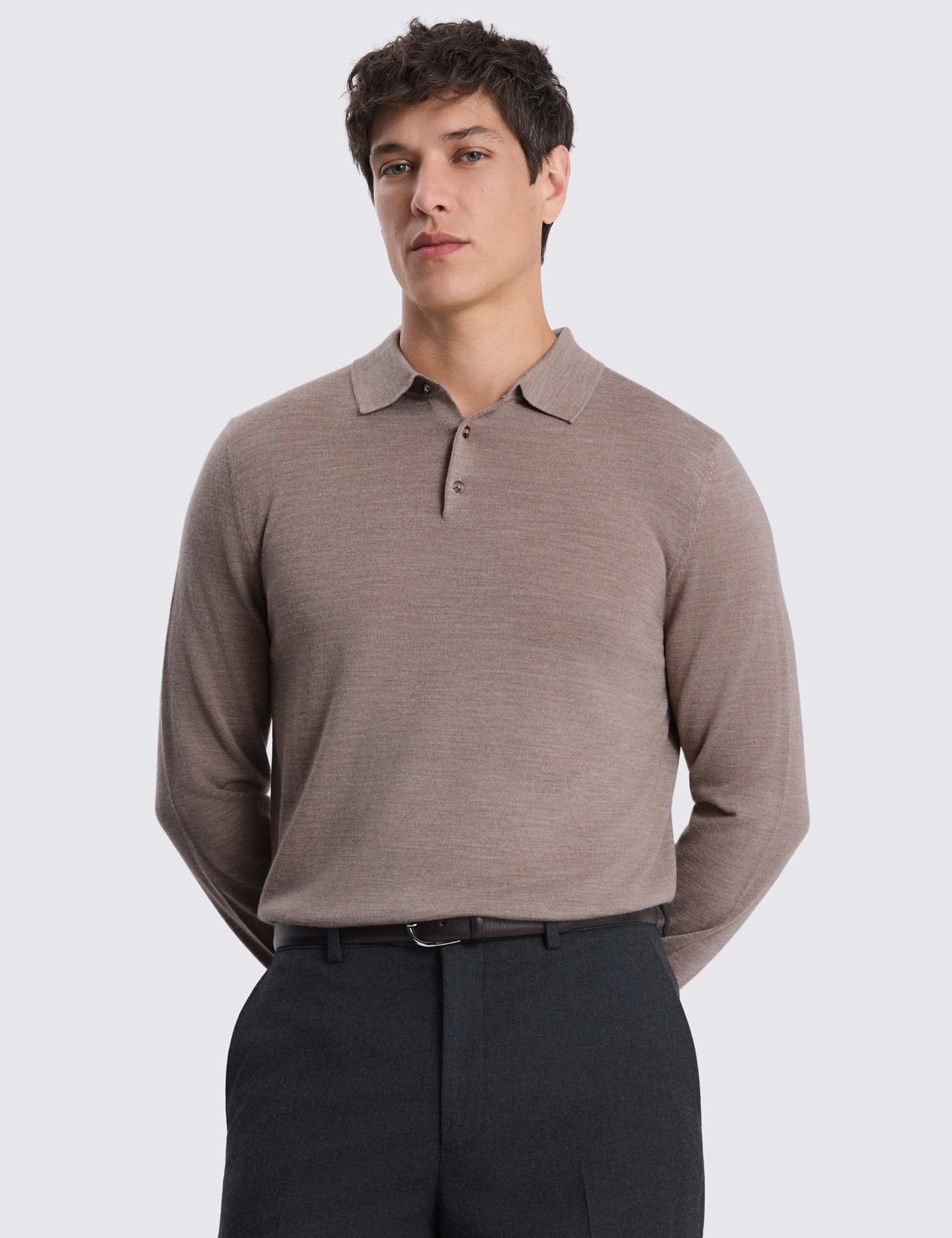 Merino Wool Rich Knitted Polo Shirt