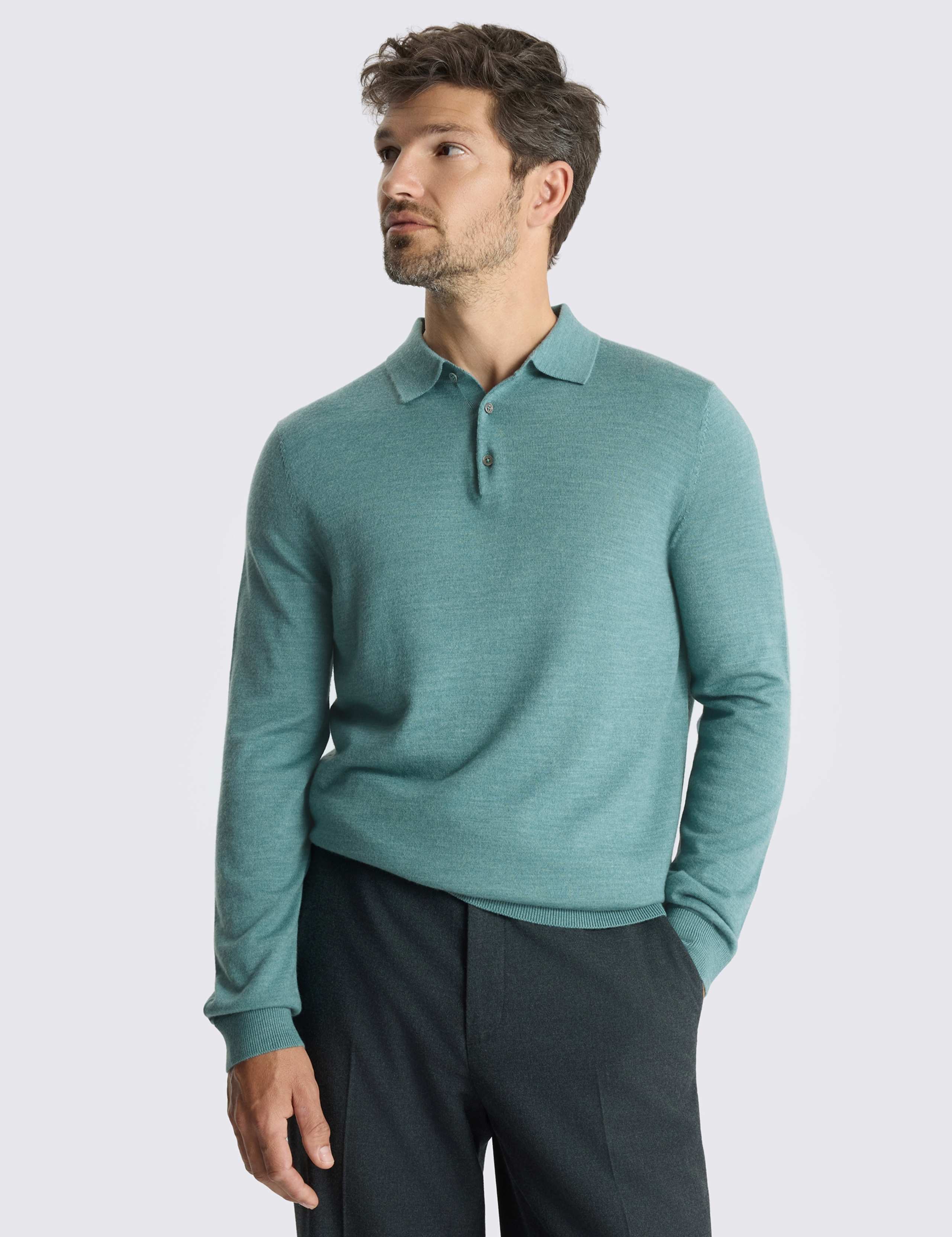 Merino Wool Rich Knitted Polo Shirt