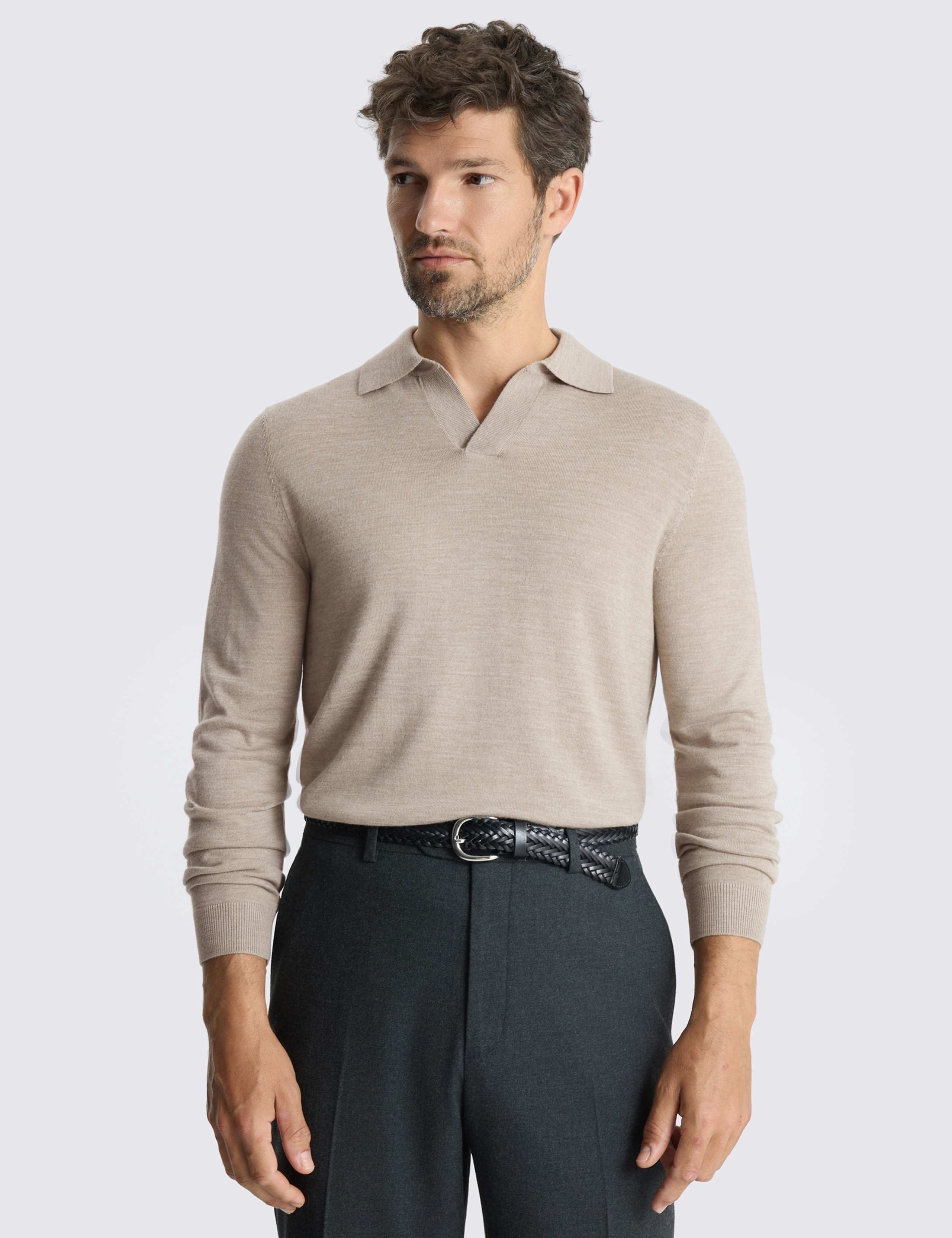 Merino Wool Rich Knitted Polo Shirt