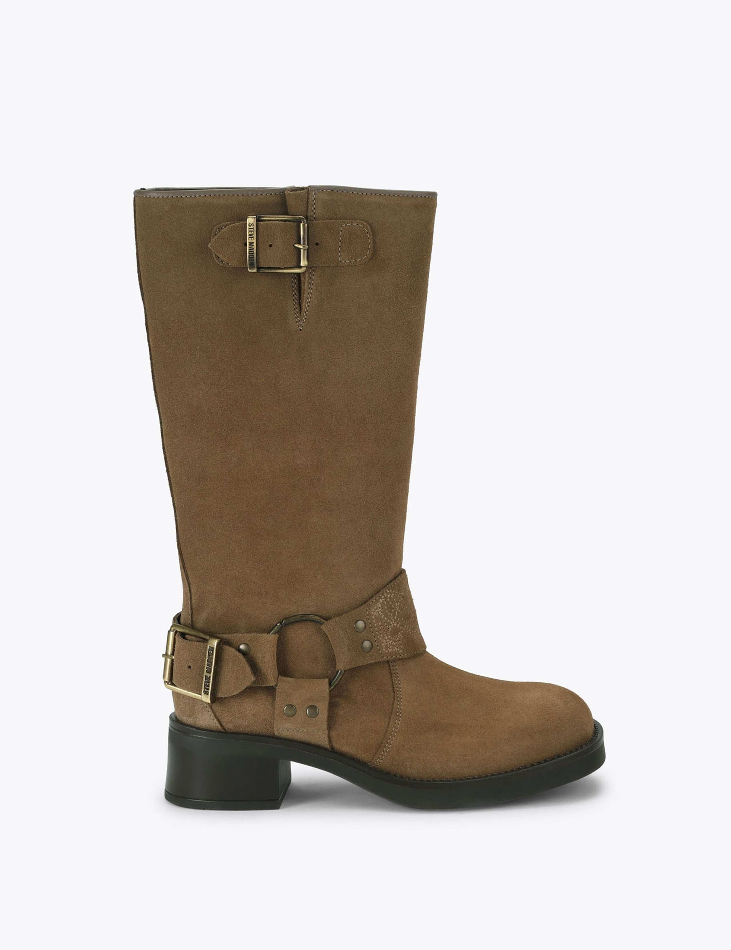 Suede Block Heel Round Toe Knee High Boots