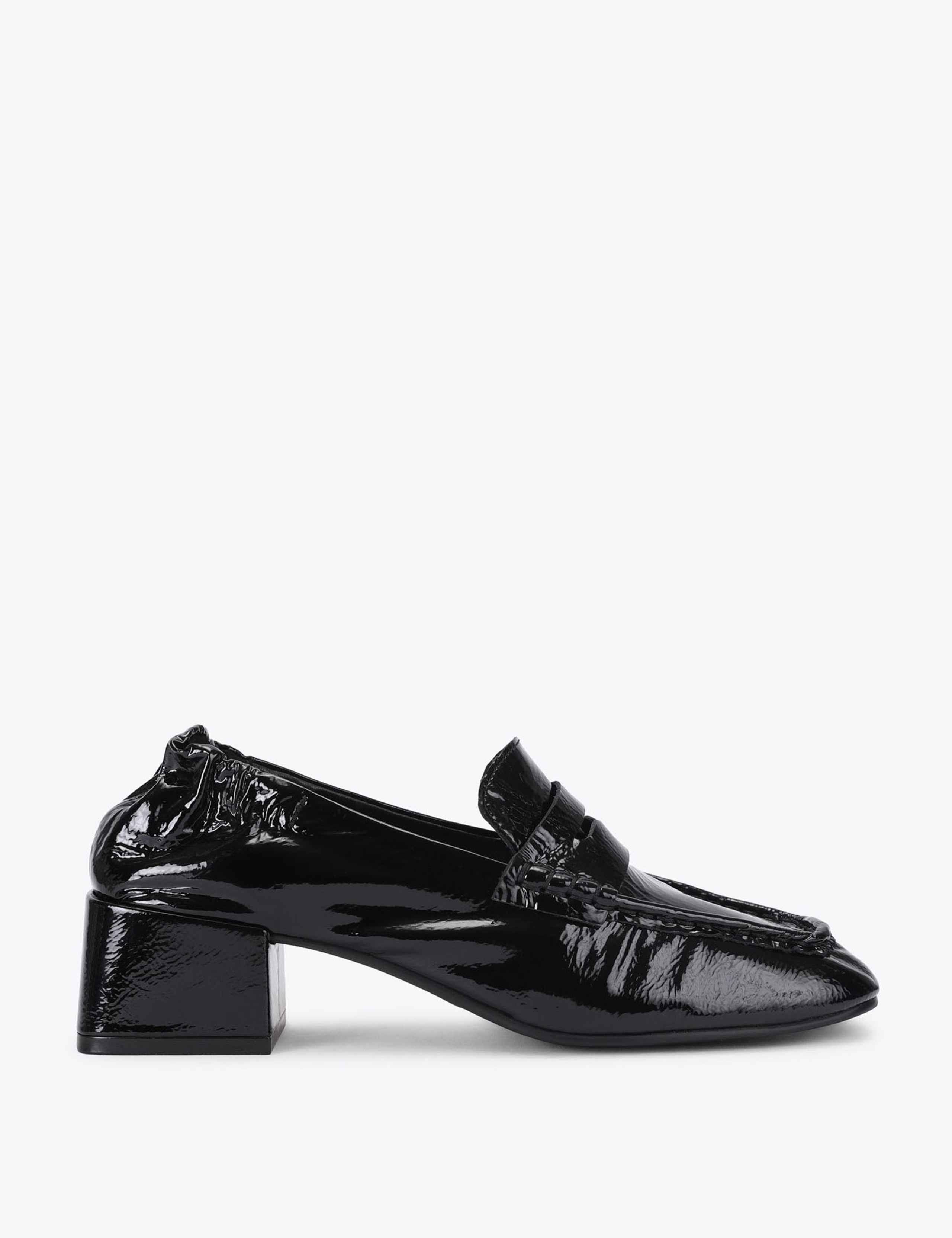 Leather Patent Block Heel Square Toe Loafers