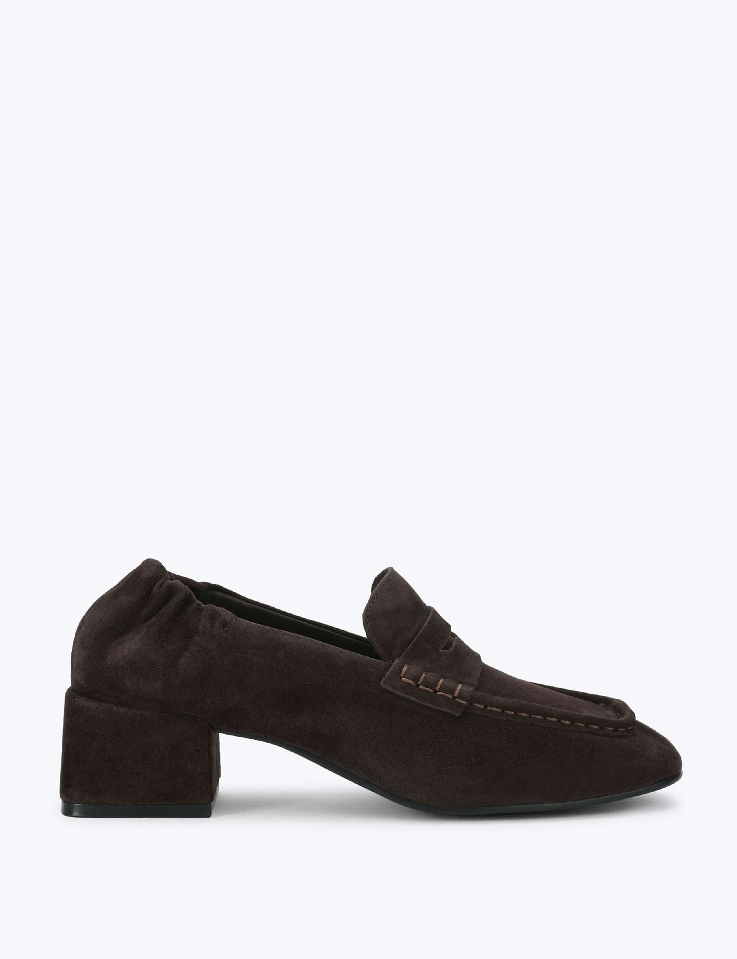 Suede Block Heel Square Toe Loafers