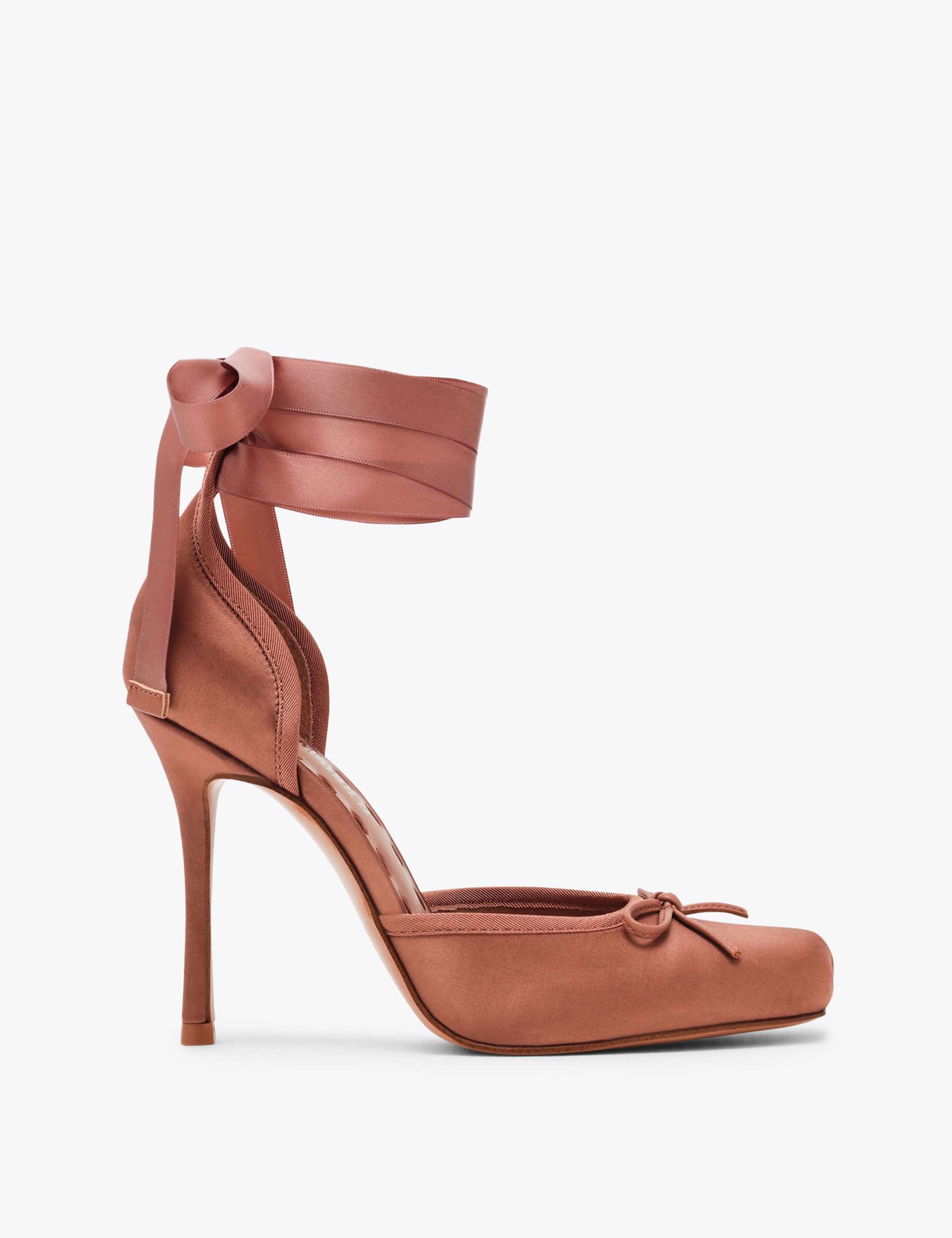 Satin Bow Lace Up Stiletto Heel Shoes
